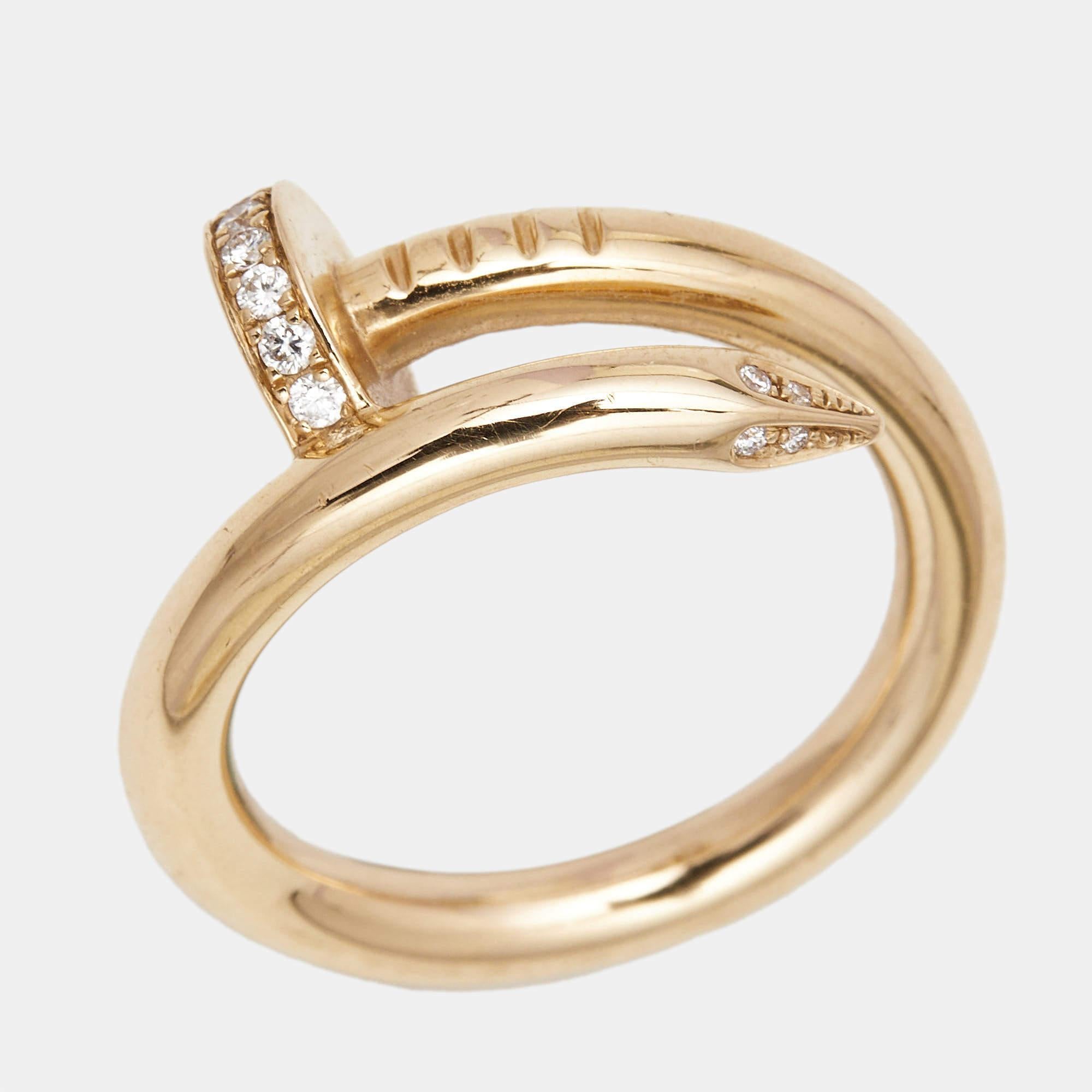 Women's Cartier Juste Un Clou Diamonds 18k Rose Gold Ring Size 50 For Sale