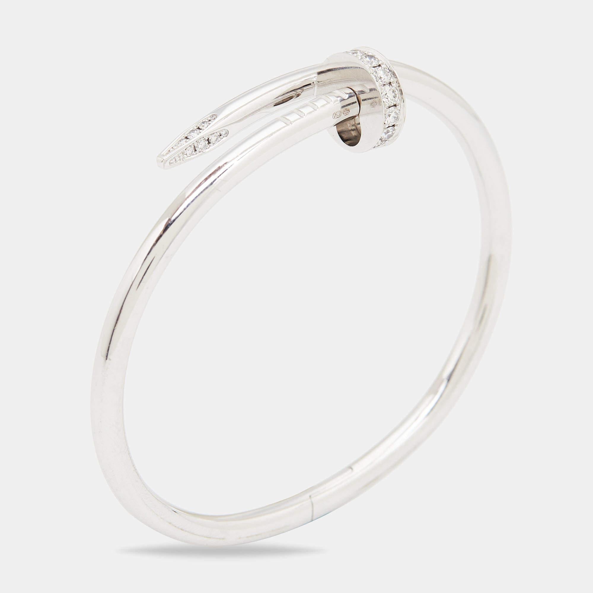 Cartier Juste Un Clou Diamonds 18k White Gold Bracelet 16 In Excellent Condition In Dubai, Al Qouz 2