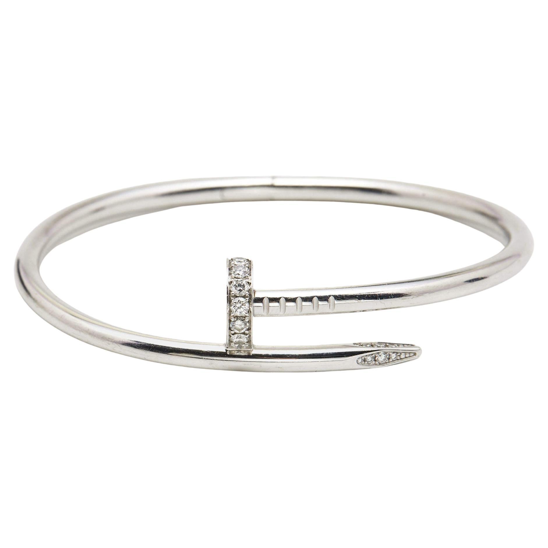 Cartier Juste Un Clou Diamonds 18k White Gold Bracelet 17 at 1stDibs | cartier  needle bracelet, needle bracelet cartier, cartier bracelet needle