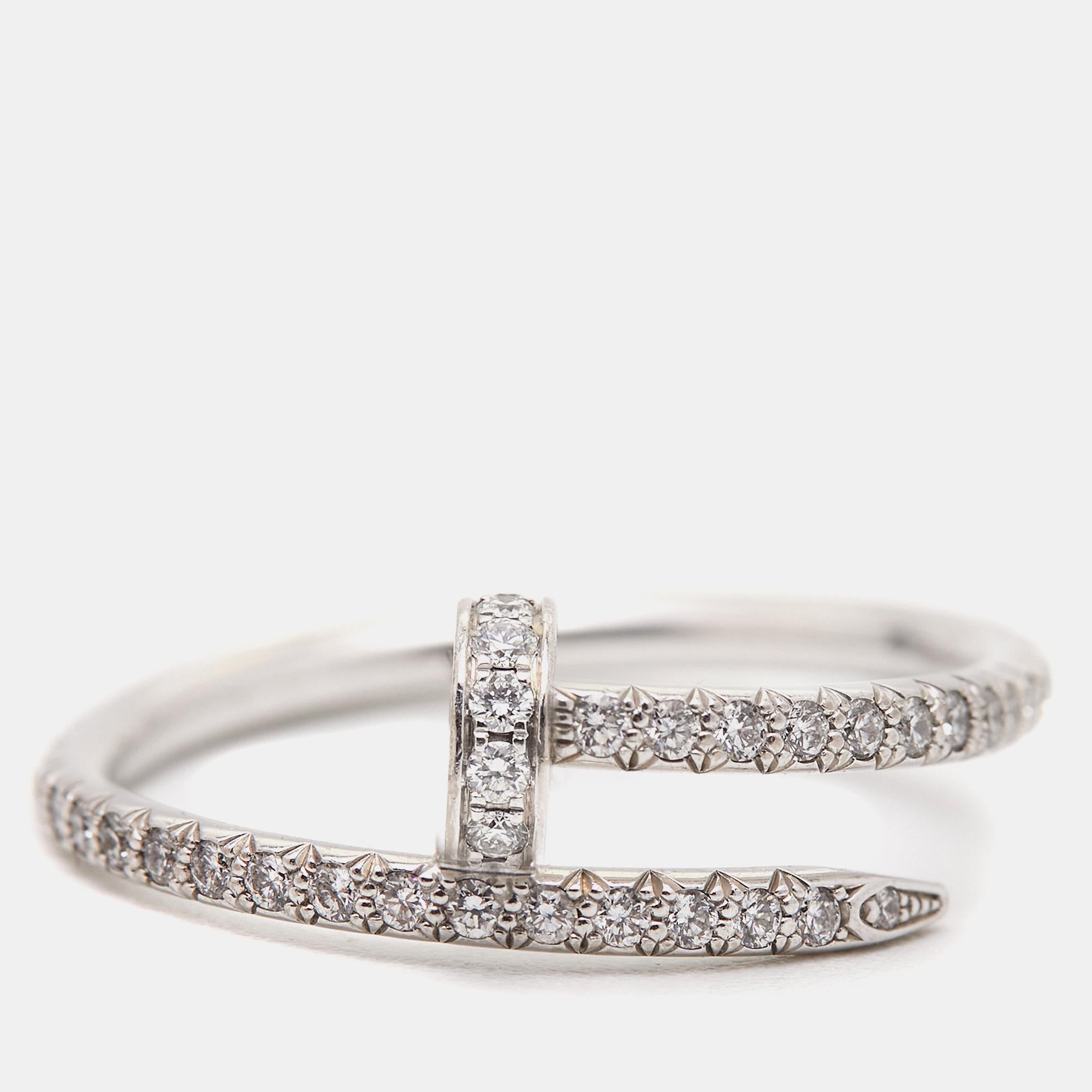 Cartier Juste Un Clou Diamonds 18k White Gold Ring Size 52 In Fair Condition In Dubai, Al Qouz 2