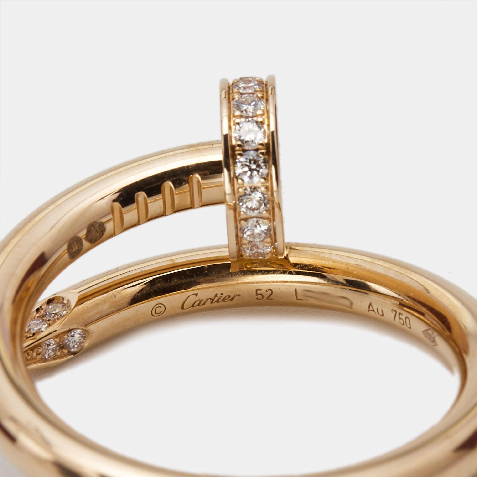 Contemporary Cartier Juste Un Clou Diamonds 18k Yellow Gold Ring Size 52 For Sale