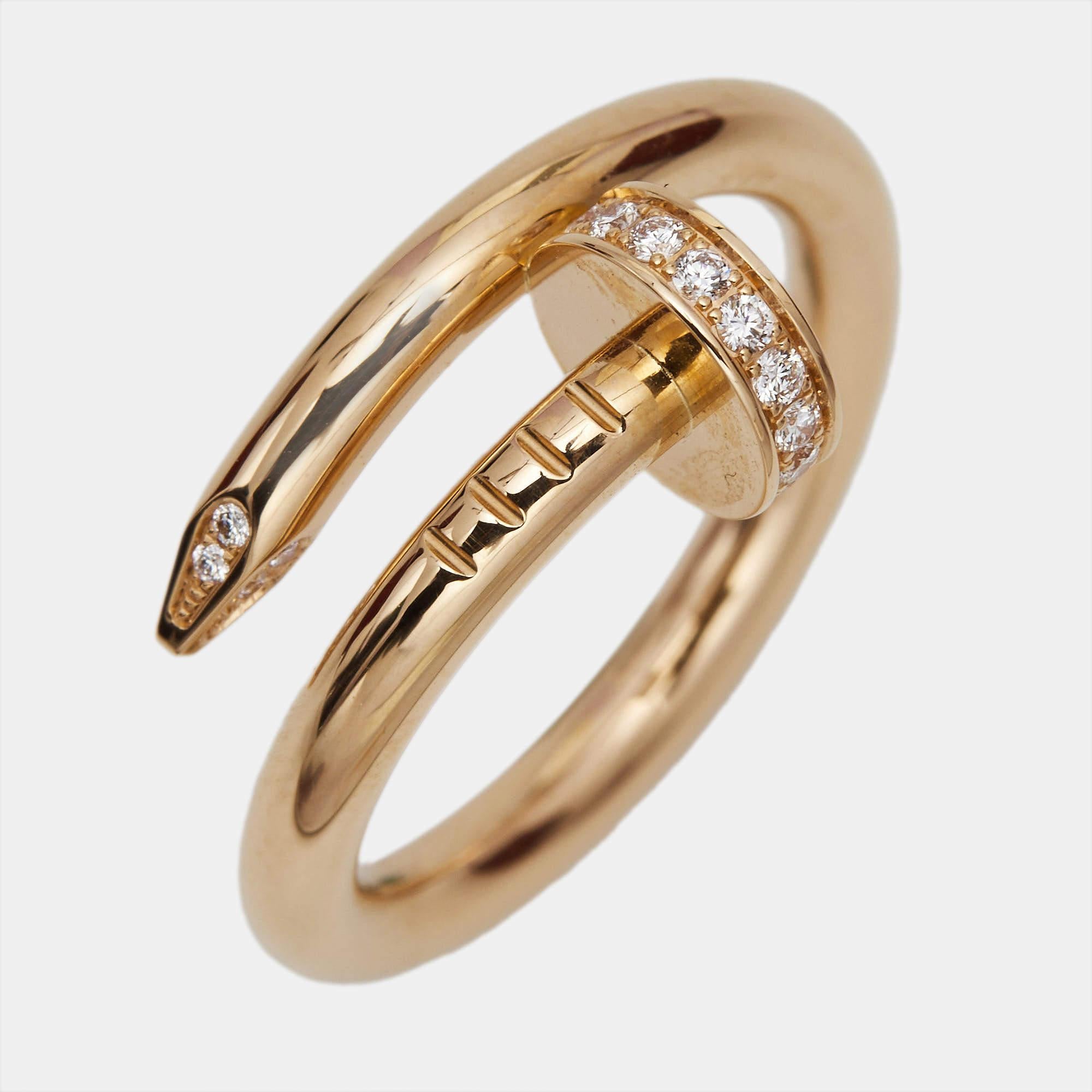 Cartier Juste Un Clou Diamonds 18k Yellow Gold Ring Size 52 In Excellent Condition For Sale In Dubai, Al Qouz 2