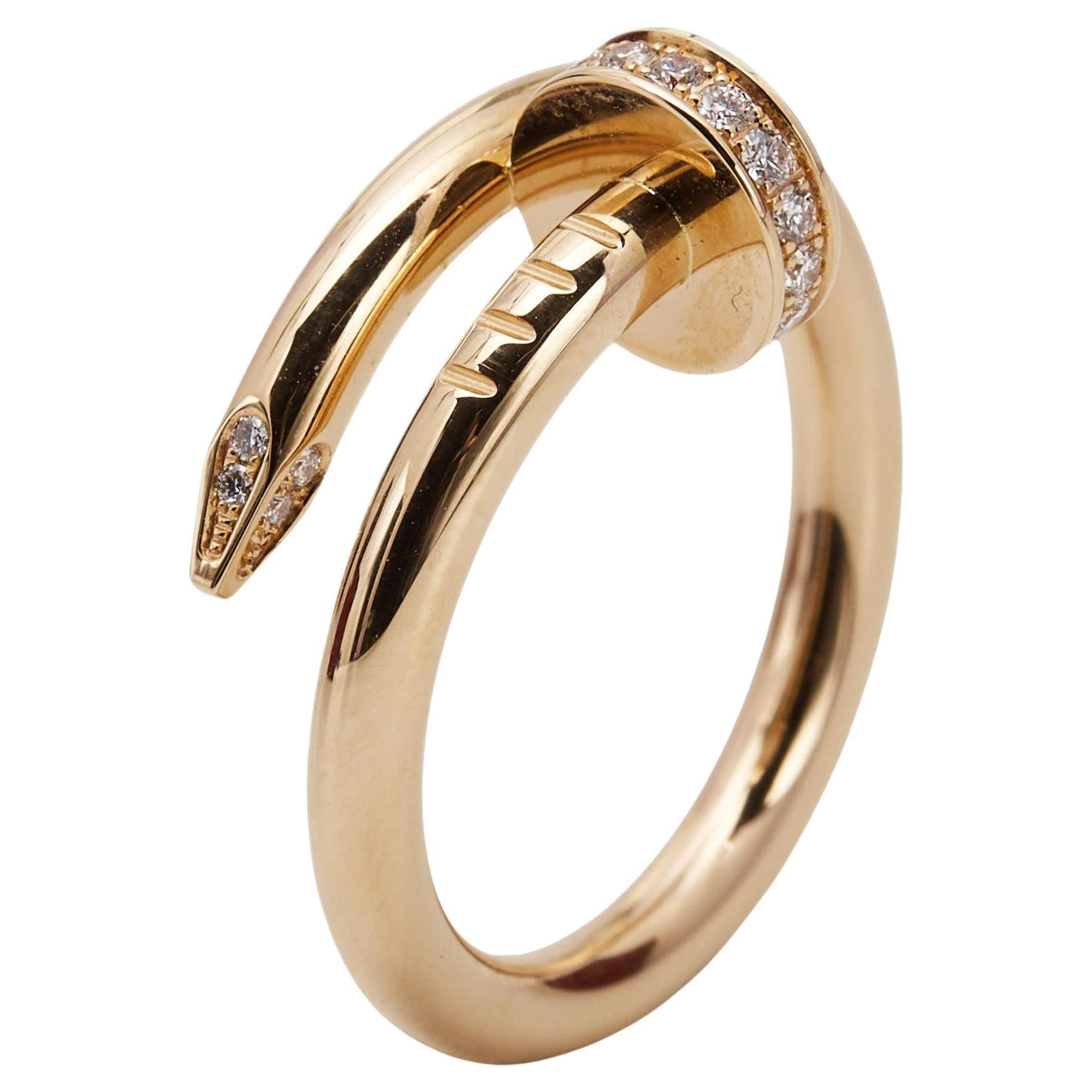 Cartier Juste Un Clou Diamonds 18k Yellow Gold Ring Size 52 For Sale