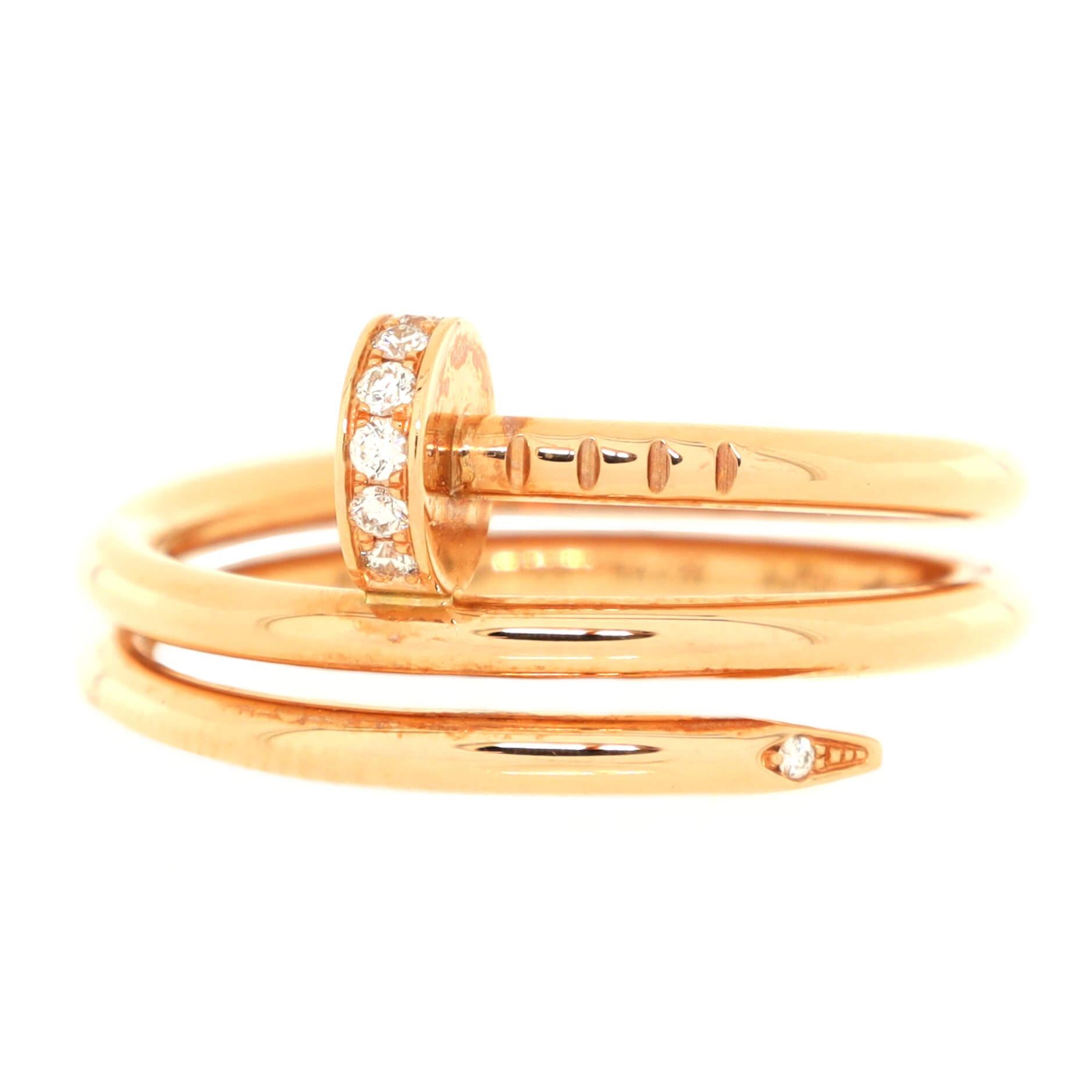 Condition: Great. Minor wear throughout.
Accessories: No Accessories
Measurements: Size: 6.25 - 53, Width: 1.8 mm
Designer: Cartier
Model: Juste un Clou Double Ring 18K Rose Gold and Diamonds Small
Exterior Color: Rose Gold
Item Number: 215480/58