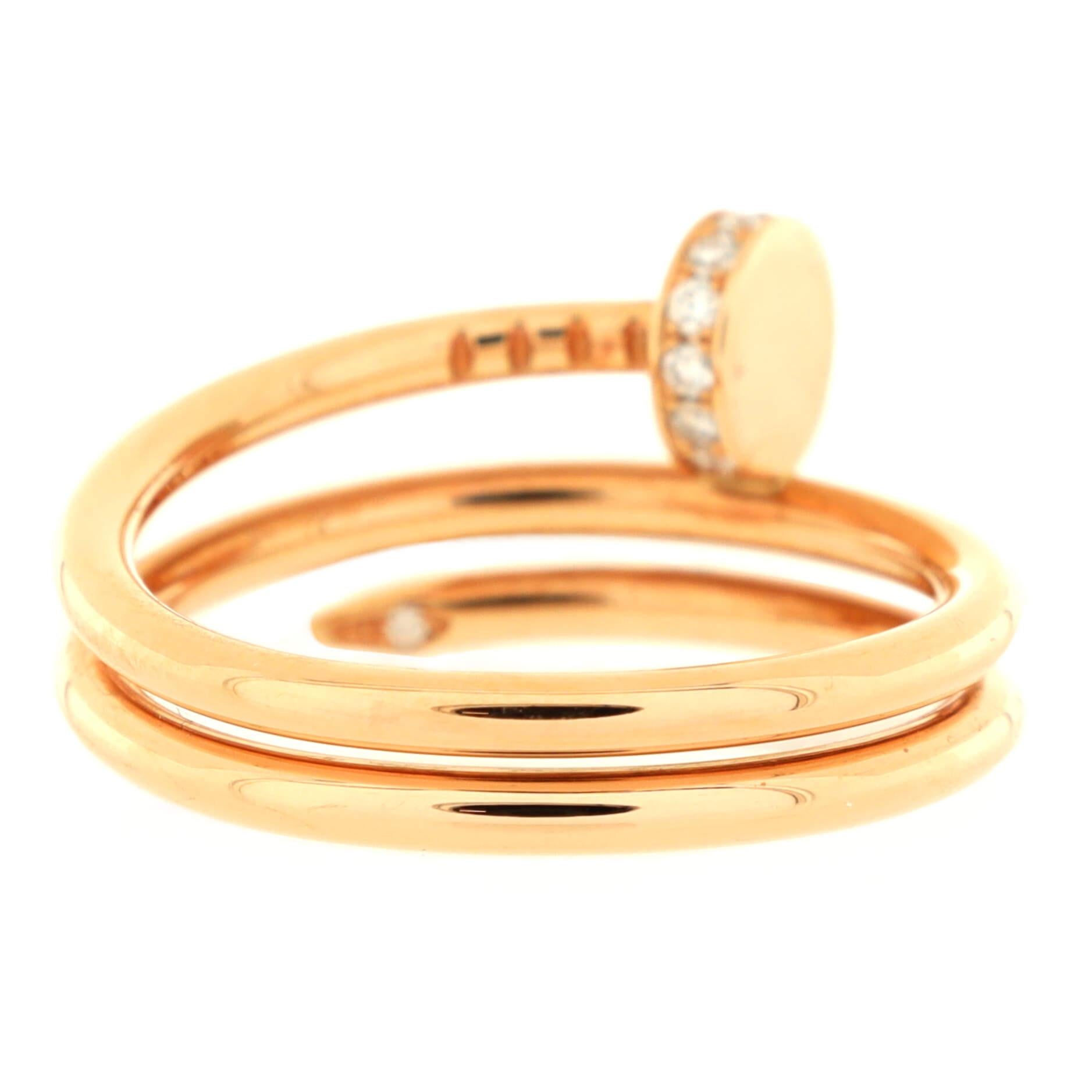 Cartier Juste un Clou Double Ring 18K Rose Gold and Diamonds Small In Good Condition In New York, NY