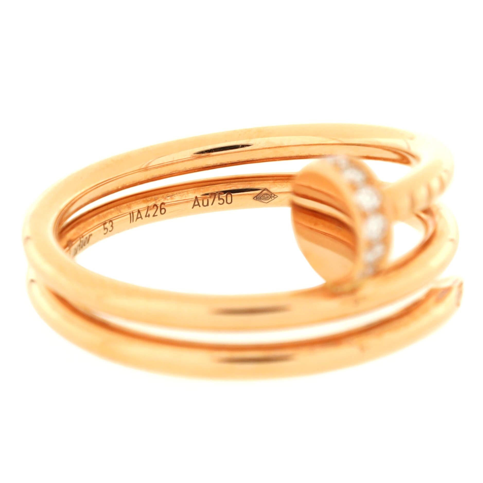 Women's Cartier Juste un Clou Double Ring 18K Rose Gold and Diamonds Small