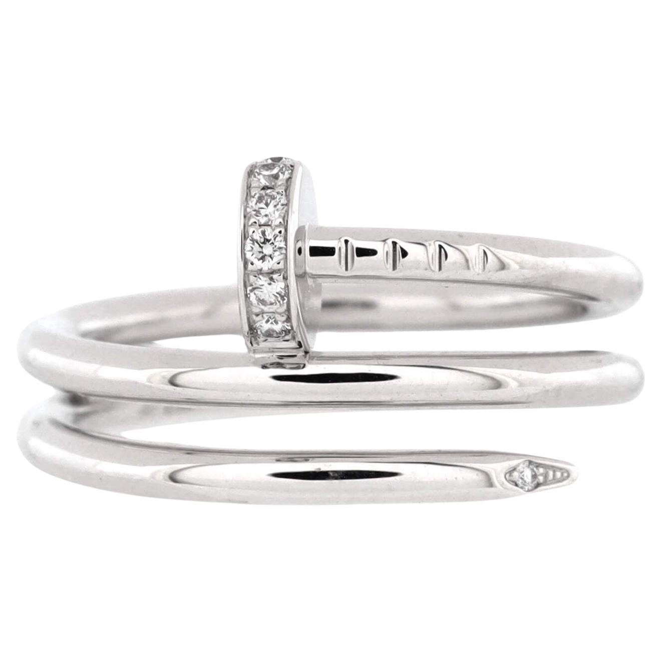 Cartier Juste un Clou Double Ring 18K White Gold and Diamonds Small For Sale