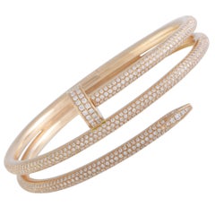Cartier Juste un Clou Full Diamond Pave Two Coil Rose Gold Bangle Bracelet
