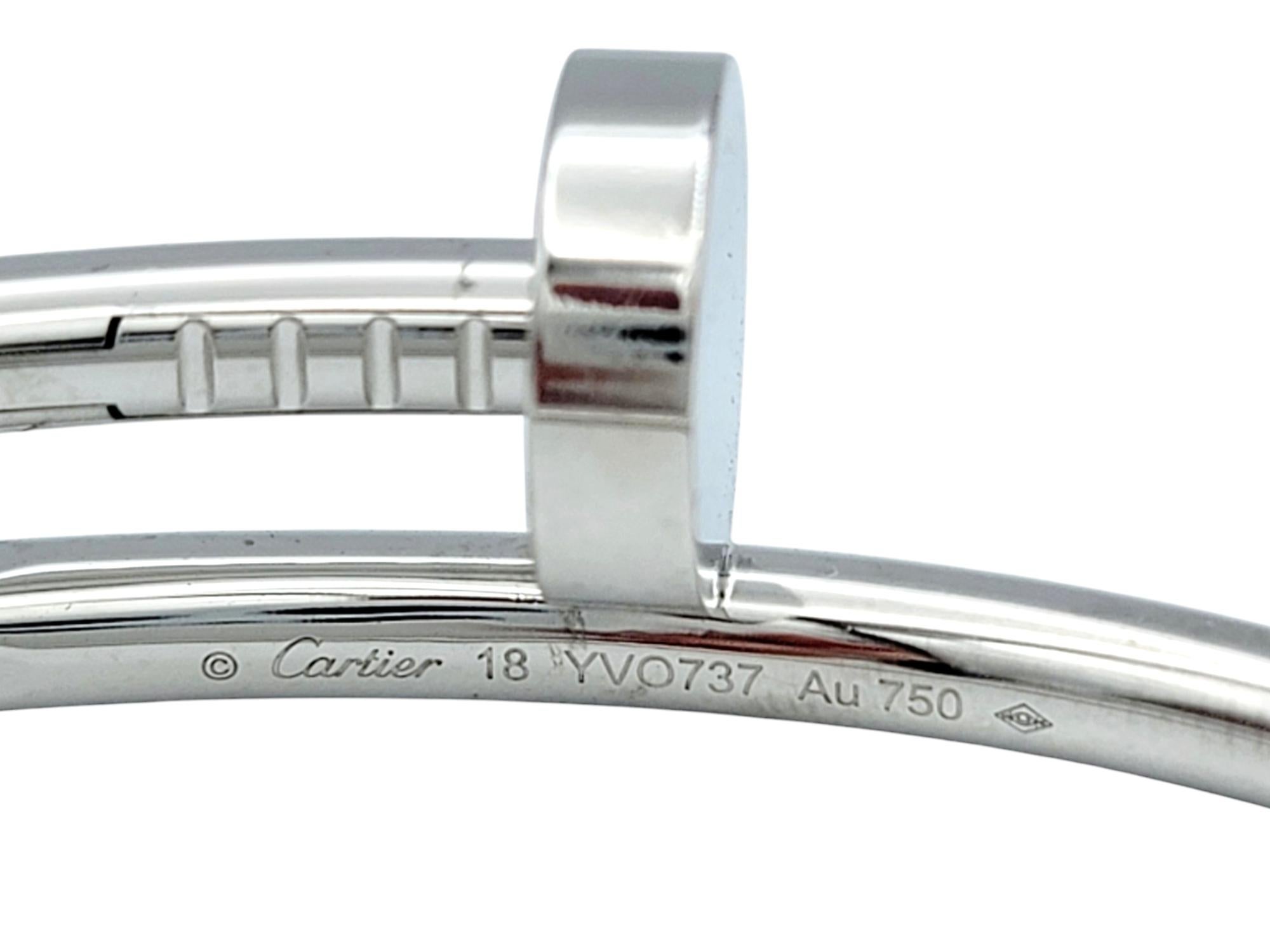 Cartier Juste Un Clou Bracelet jonc à charnières en or blanc 18 carats, taille 18 en vente 4