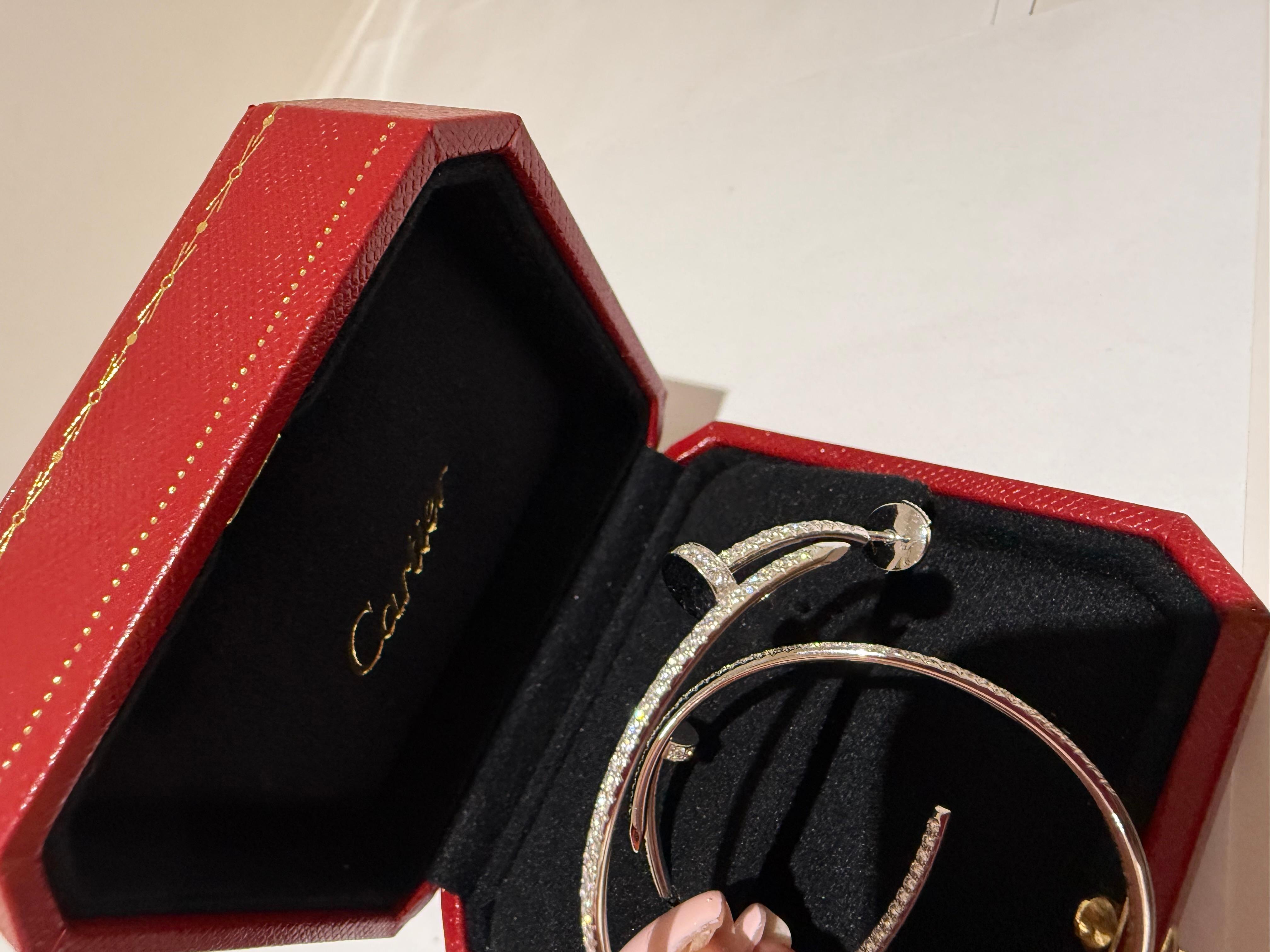 Brilliant Cut Cartier Juste un clou hoop earrings white gold paved diamonds For Sale