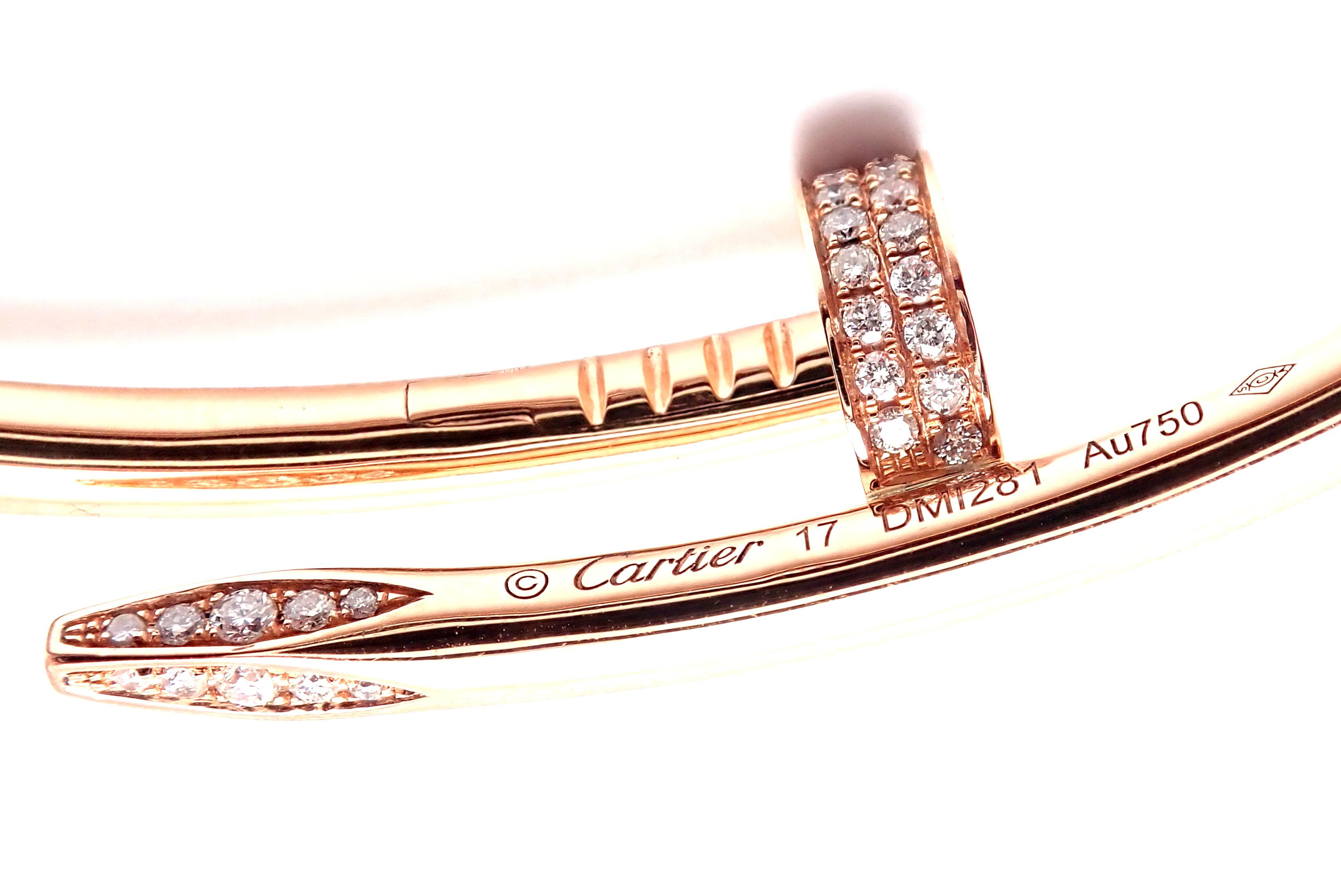 Women's or Men's Cartier Juste Un Clou Nail 2.26 Carat Diamond Rose Gold Bangle Bracelet