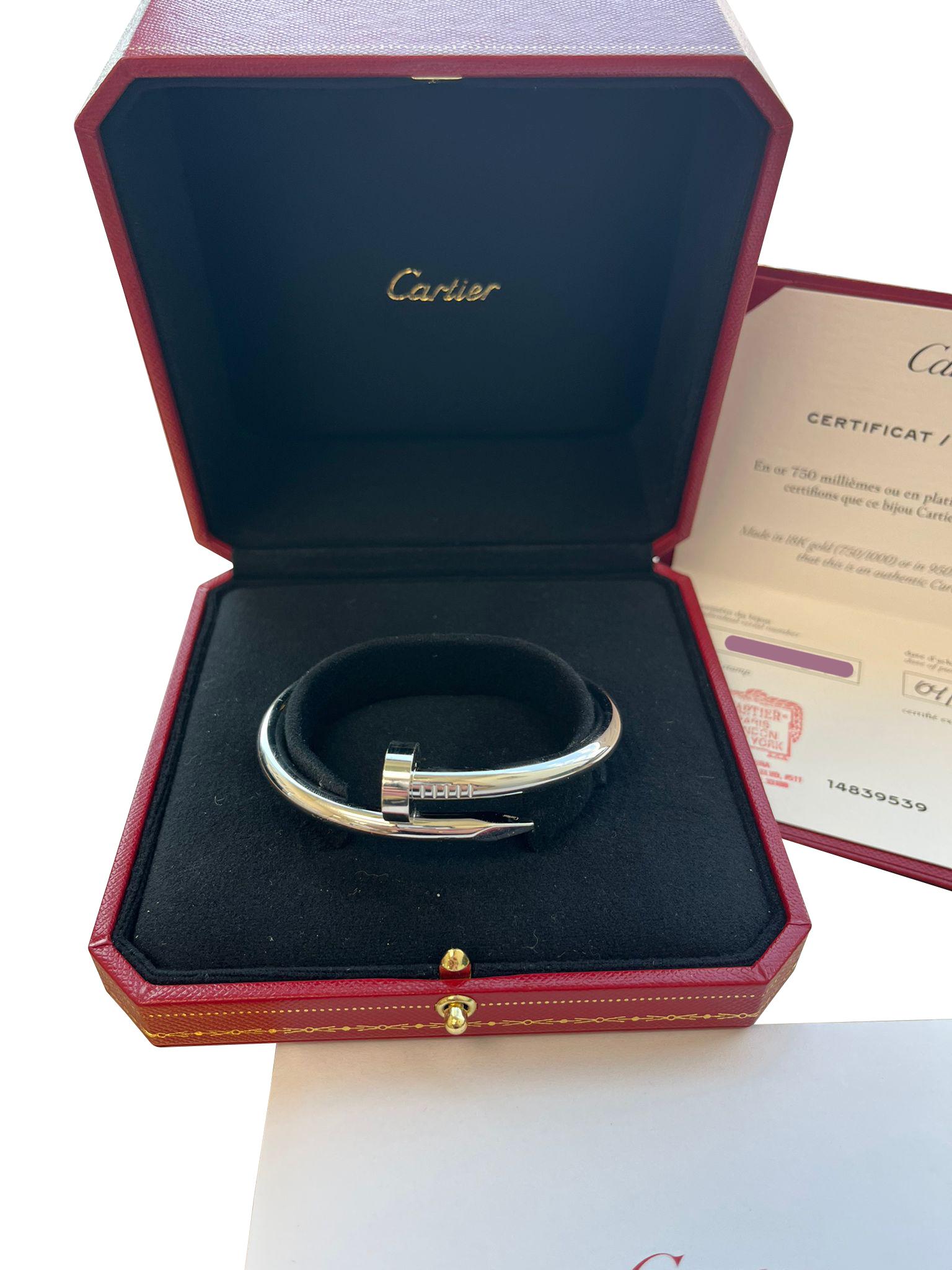 Cartier Juste un Clou Nail Bracelet Bangle Large Model 17 Size 18K White Gold For Sale 4