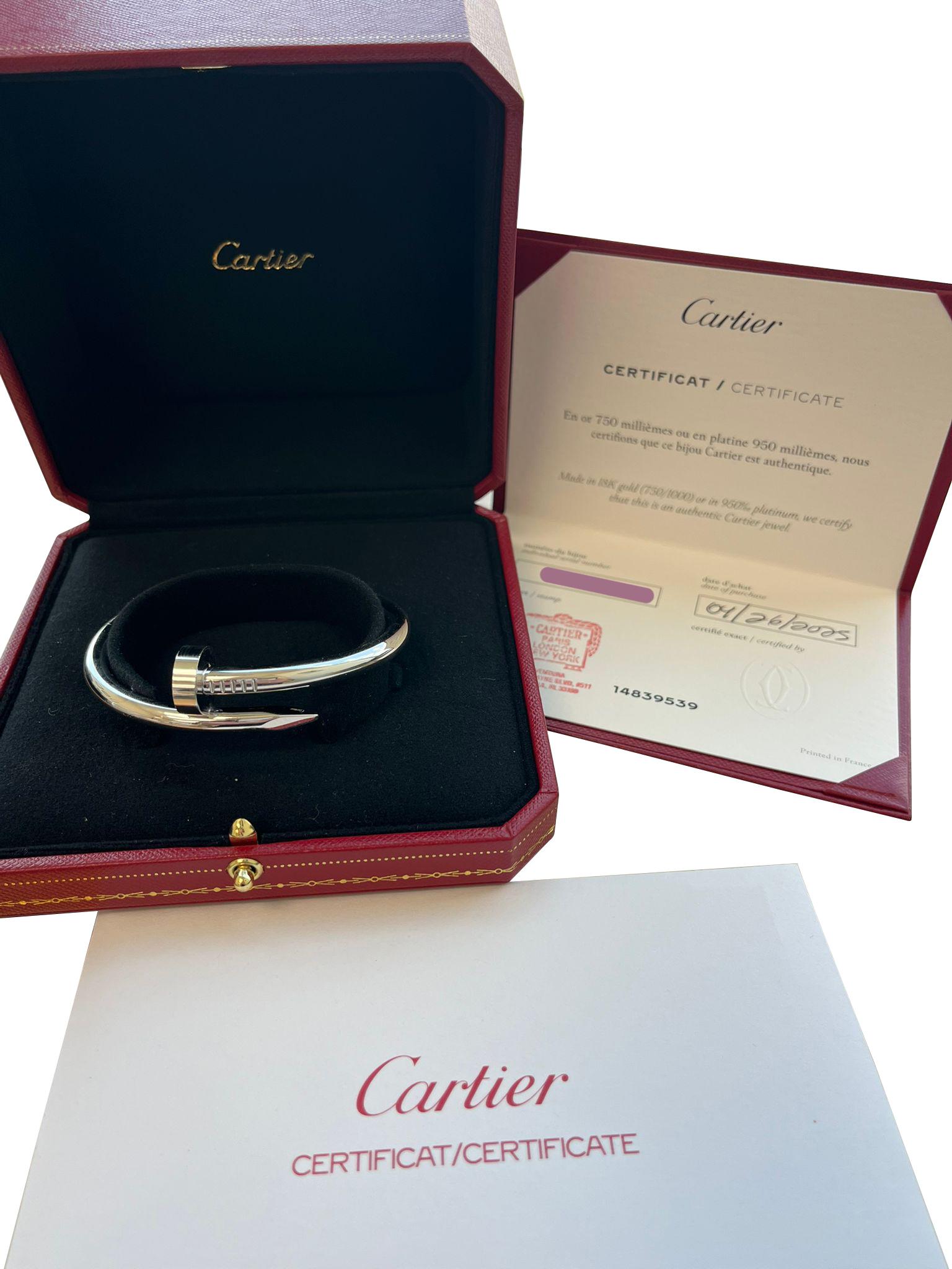 Cartier Juste un Clou Nail Bracelet Bangle Large Model 17 Size 18K White Gold For Sale 5