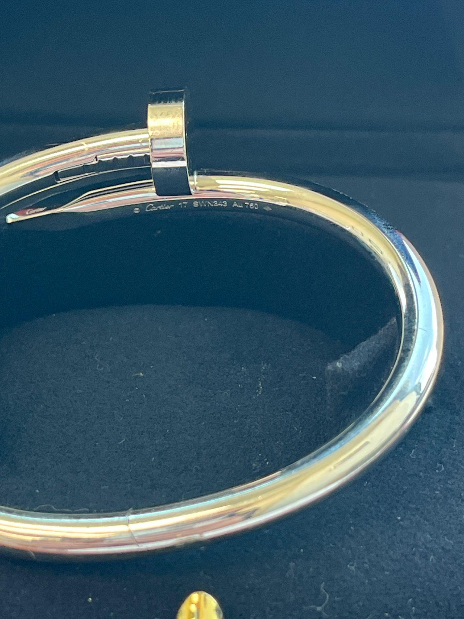 Cartier Juste un Clou Nail Bracelet Bangle Large Model 17 Size 18K White Gold For Sale 8