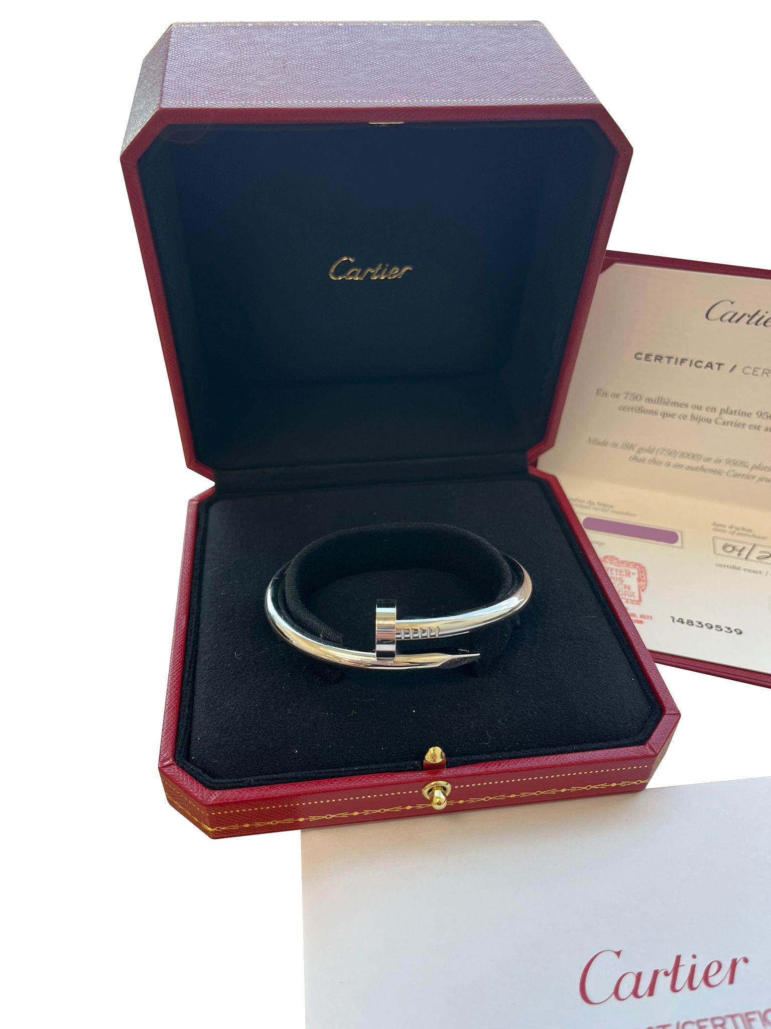 Cartier Juste un Clou Nail Bracelet Bangle Large Model 17 Size 18K White Gold For Sale 6