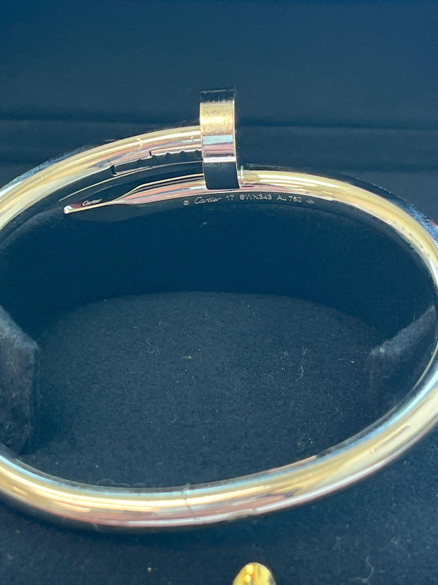 Cartier Juste un Clou Nail Bracelet Bangle Large Model 17 Size 18K White Gold For Sale 7