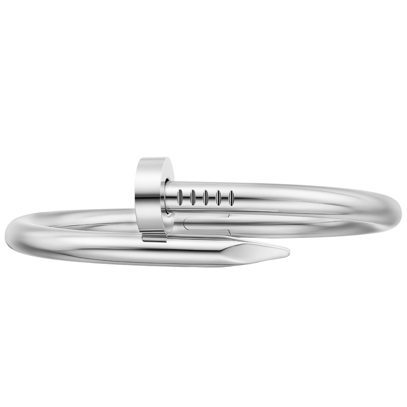 Women's or Men's Cartier Juste un Clou Nail Bracelet Bangle Large Model 17 Size 18K White Gold For Sale