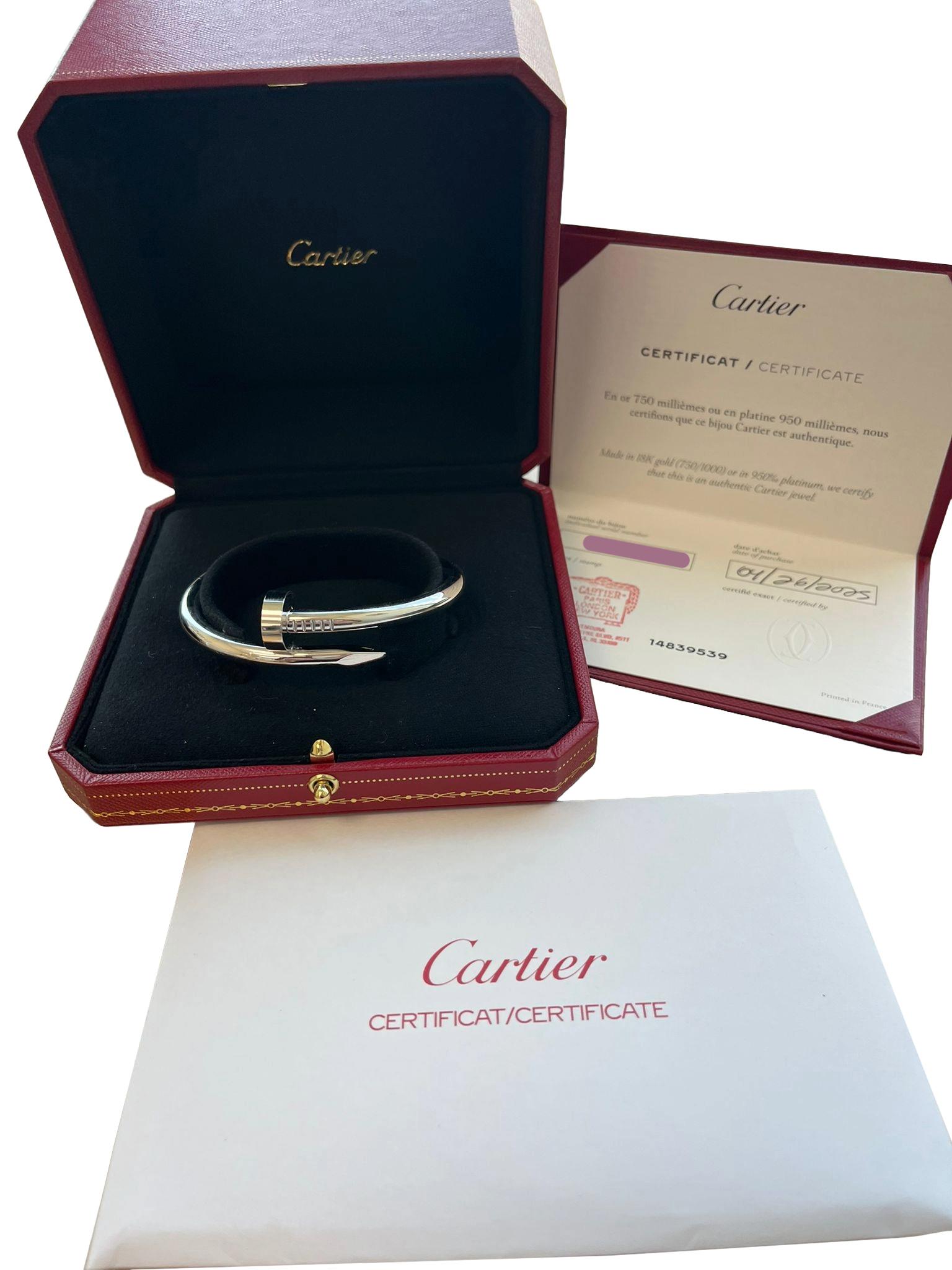 Cartier Juste un Clou Nail Bracelet Bangle Large Model 17 Size 18K White Gold For Sale 1