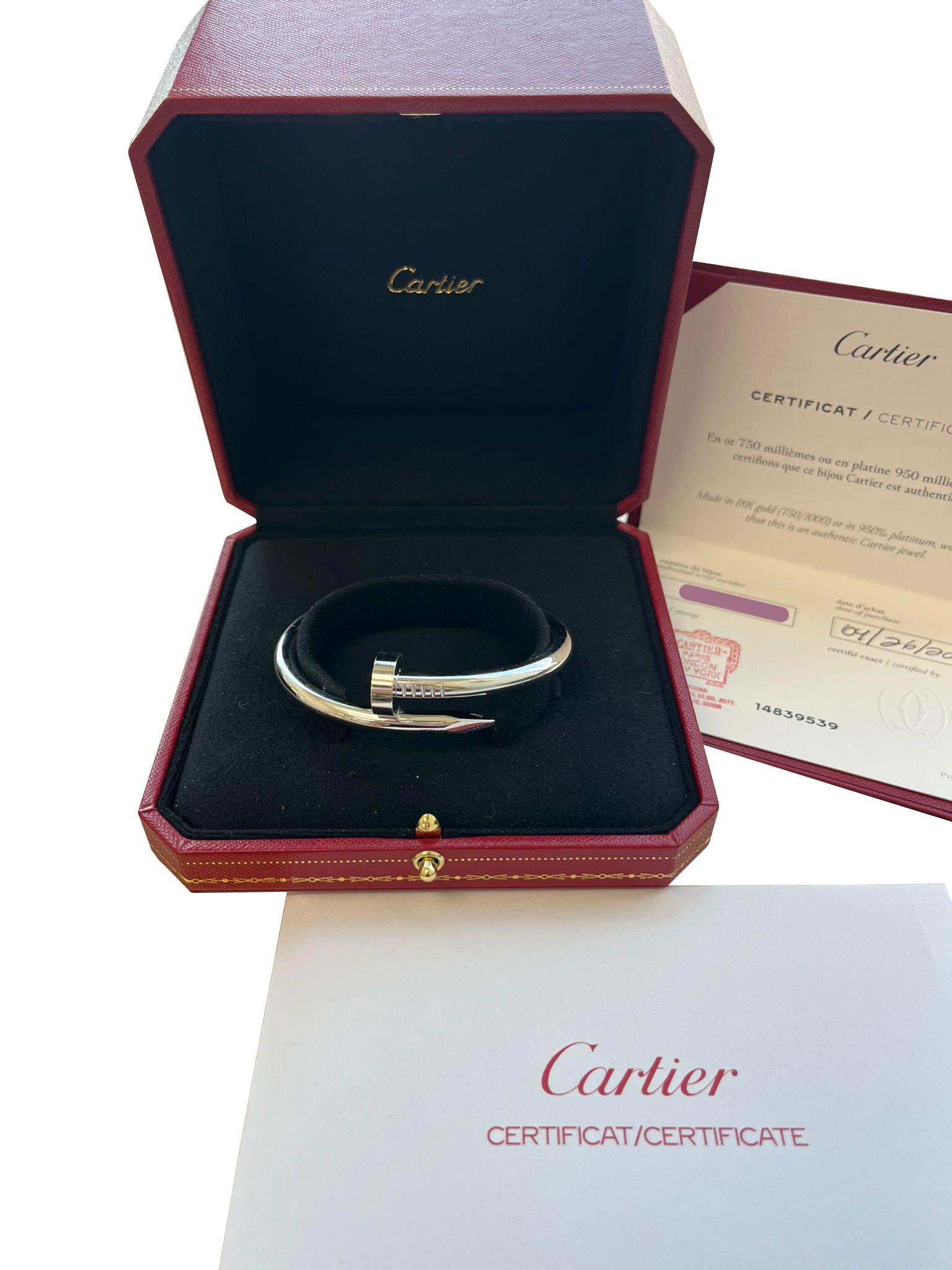Cartier Juste un Clou Nail Bracelet Bangle Large Model 17 Size 18K White Gold For Sale 2