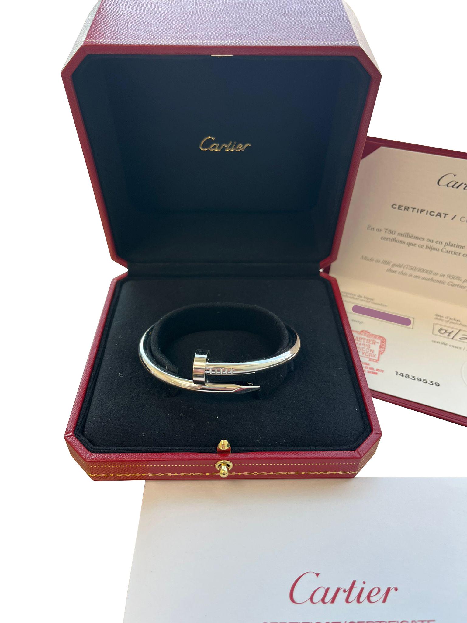 Cartier Juste un Clou Nail Bracelet Bangle Large Model 17 Size 18K White Gold For Sale 3