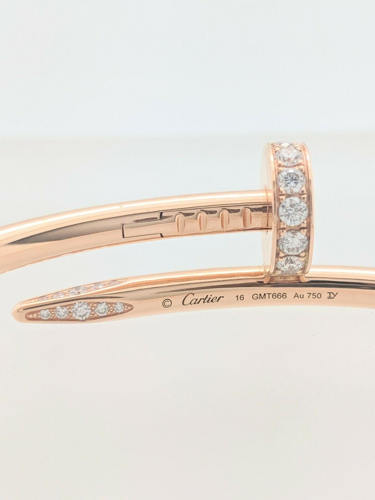 Round Cut Cartier Juste un Clou Nail Bracelet with Diamonds 18 Karat Rose Gold Box, Papers