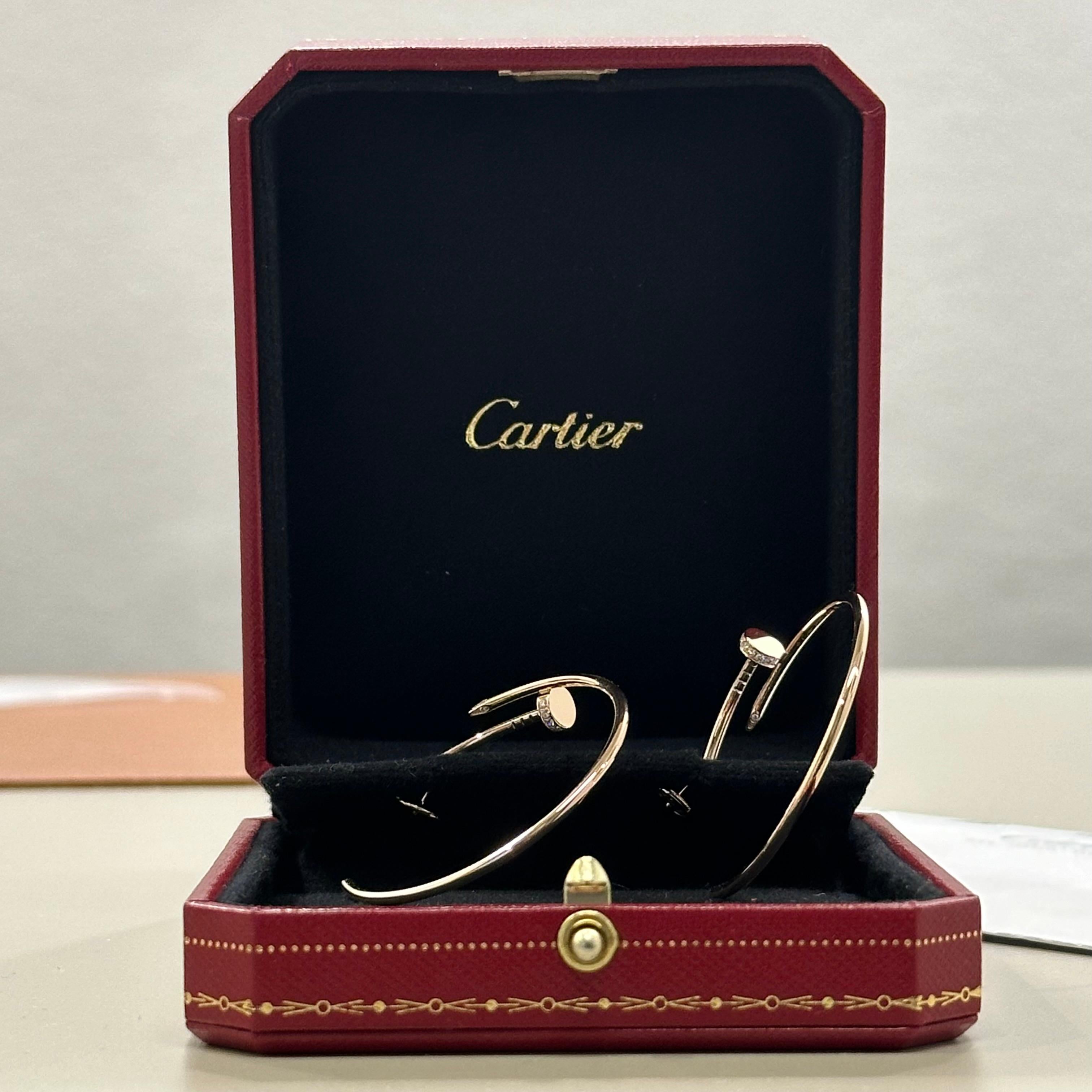 Cartier Juste Un Clou Créoles Or Rose Diamants Boîte et papiers de service en vente 5