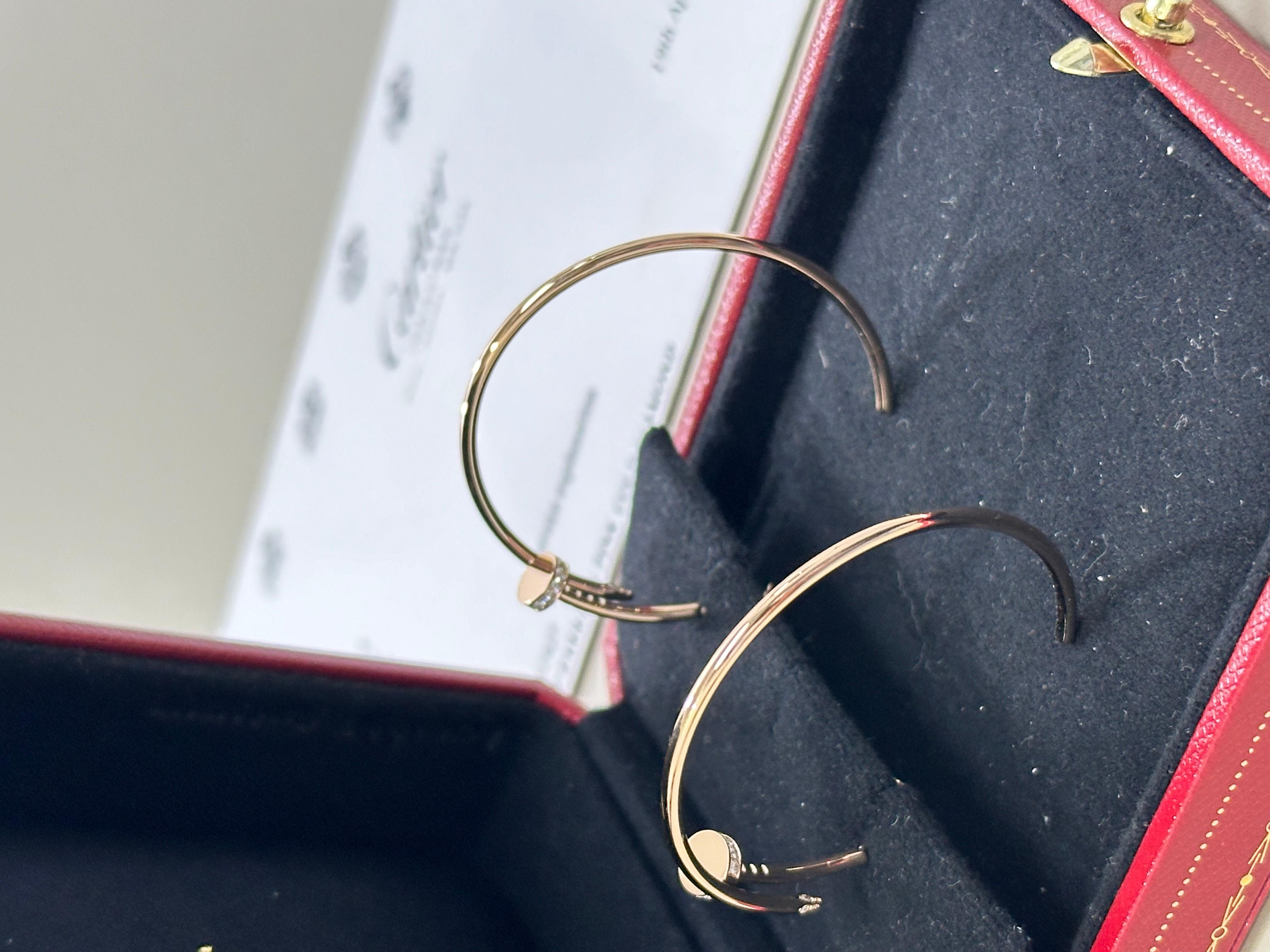 Cartier Juste Un Clou Créoles Or Rose Diamants Boîte et papiers de service en vente 6
