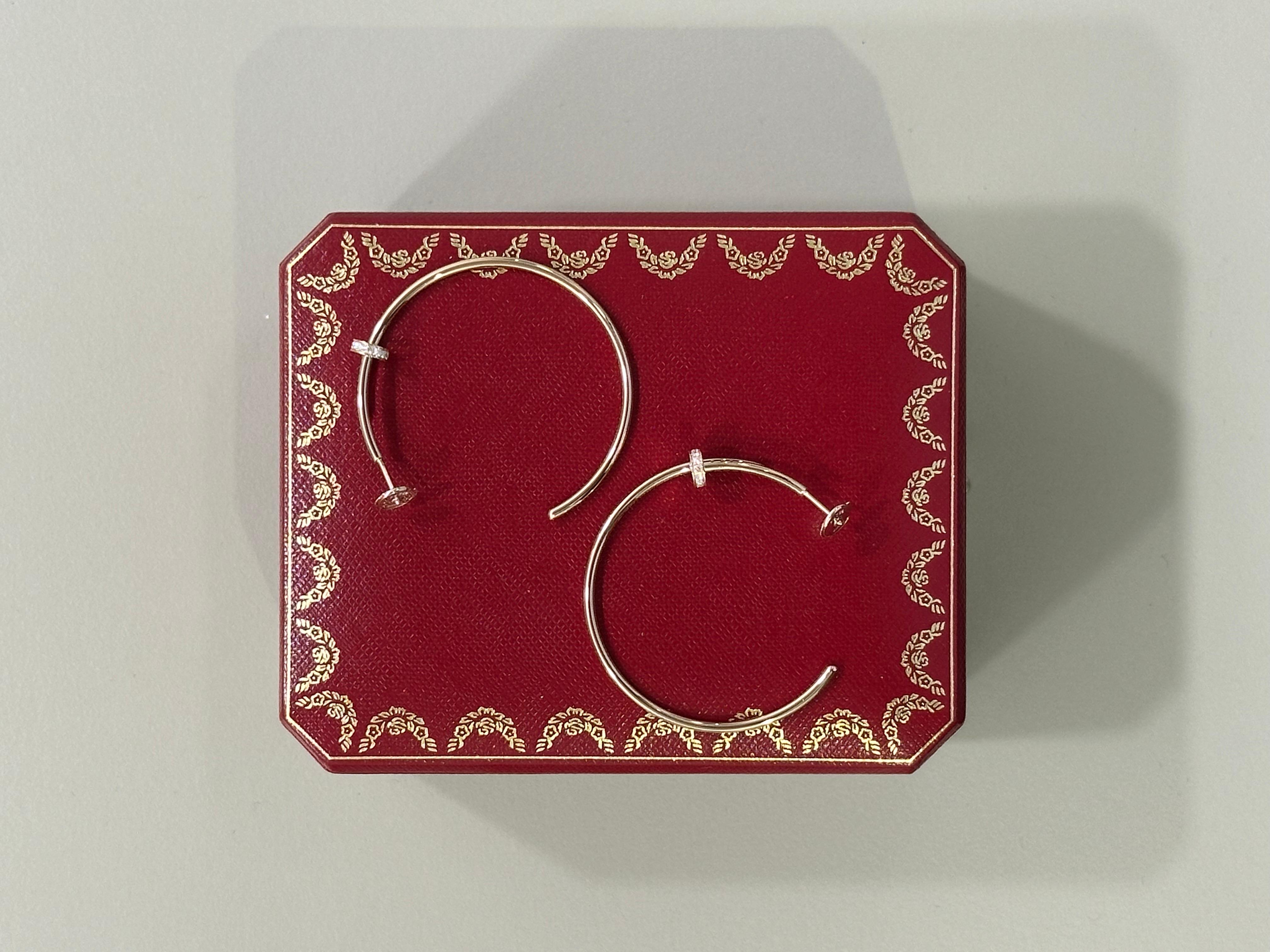 Taille ronde Cartier Juste Un Clou Créoles Or Rose Diamants Boîte et papiers de service en vente