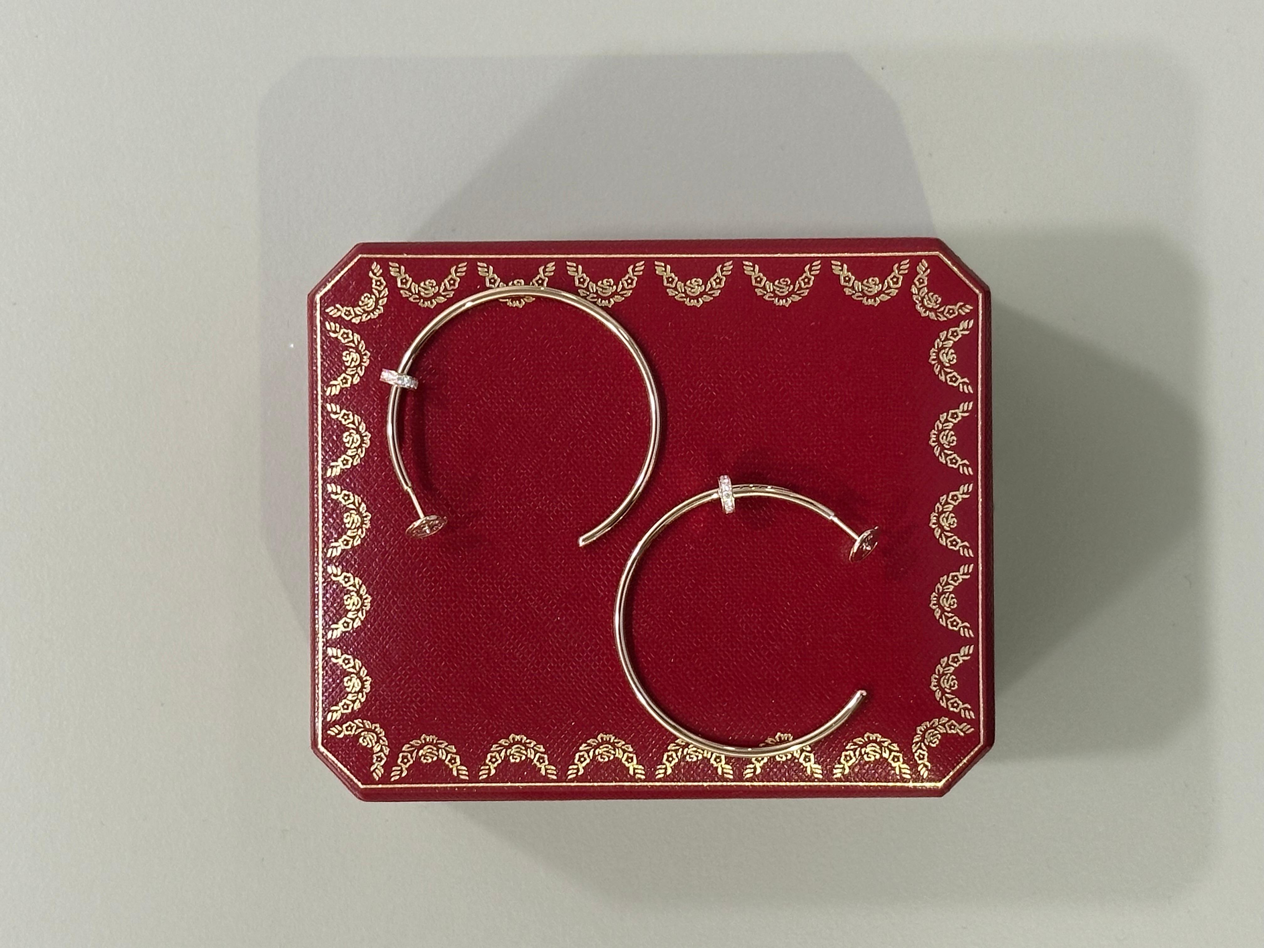 Cartier Juste Un Clou Créoles Or Rose Diamants Boîte et papiers de service Excellent état - En vente à London, GB