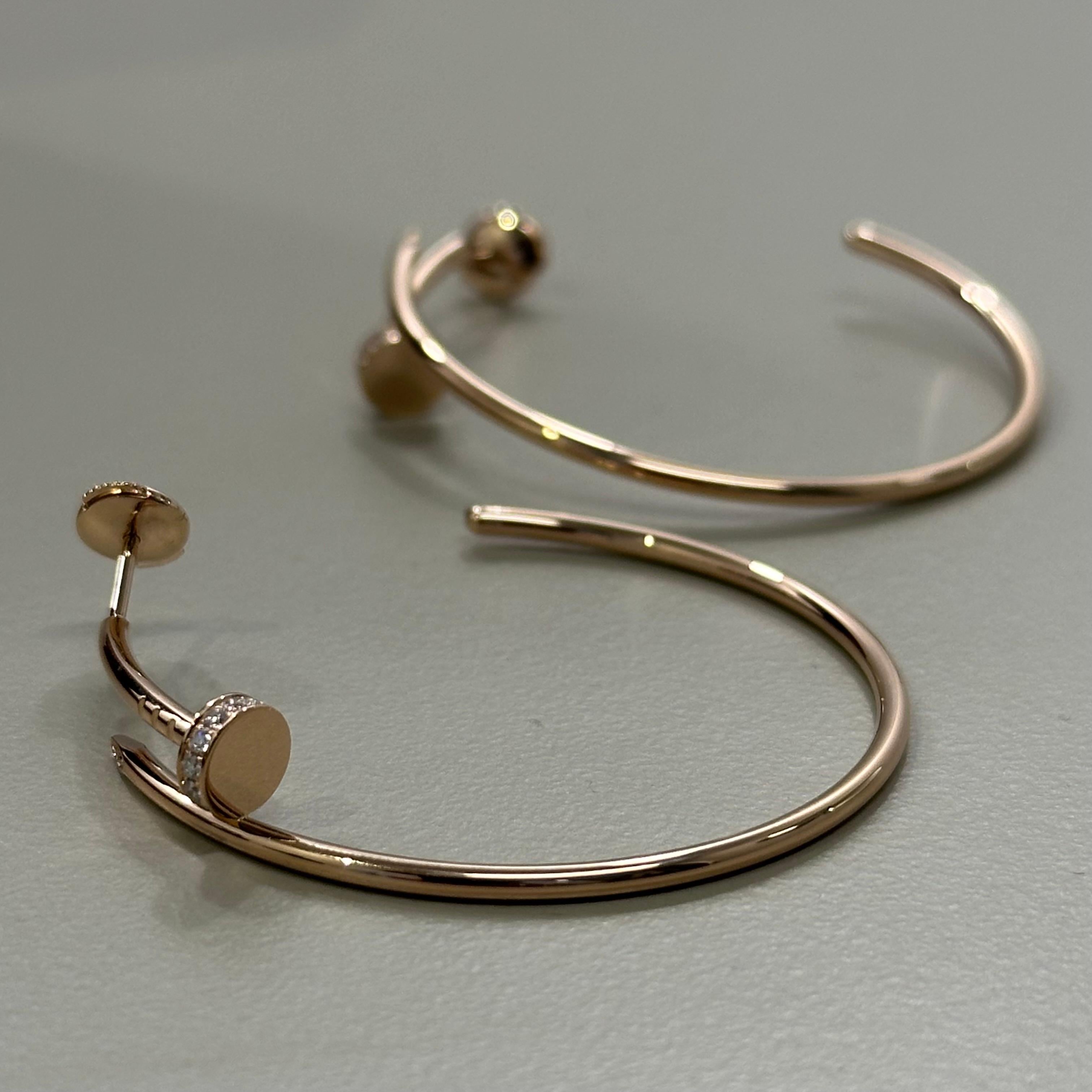 Cartier Juste Un Clou Créoles Or Rose Diamants Boîte et papiers de service en vente 1