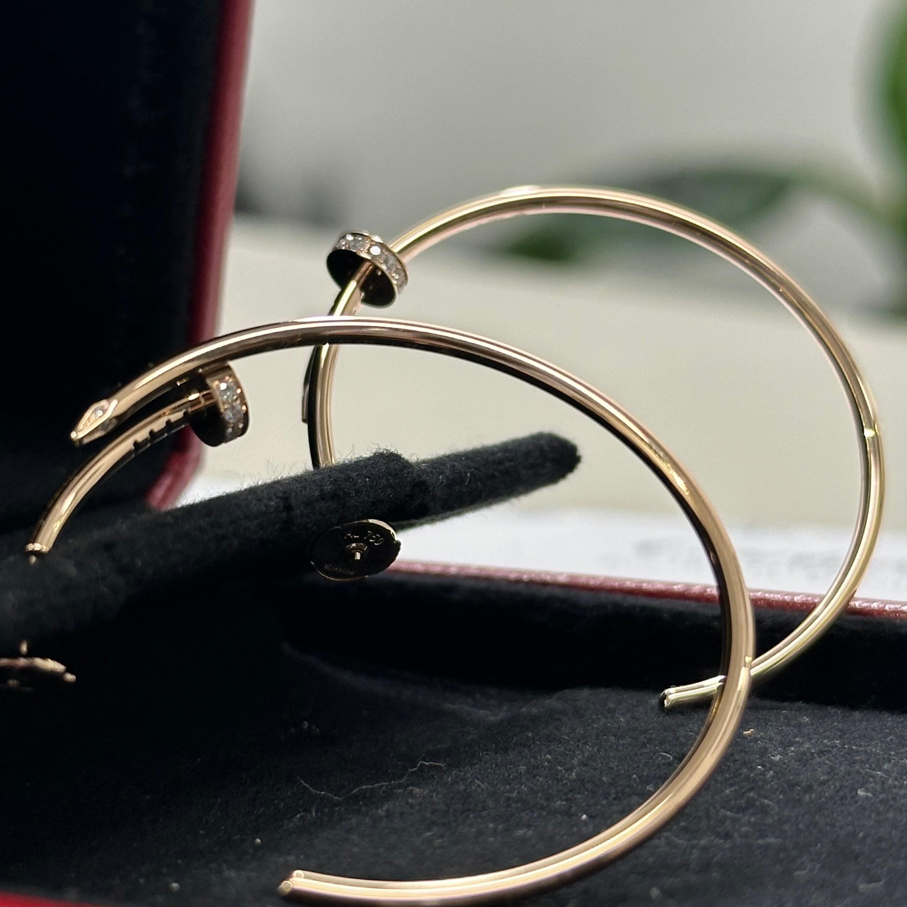 Cartier Juste Un Clou Créoles Or Rose Diamants Boîte et papiers de service en vente 3