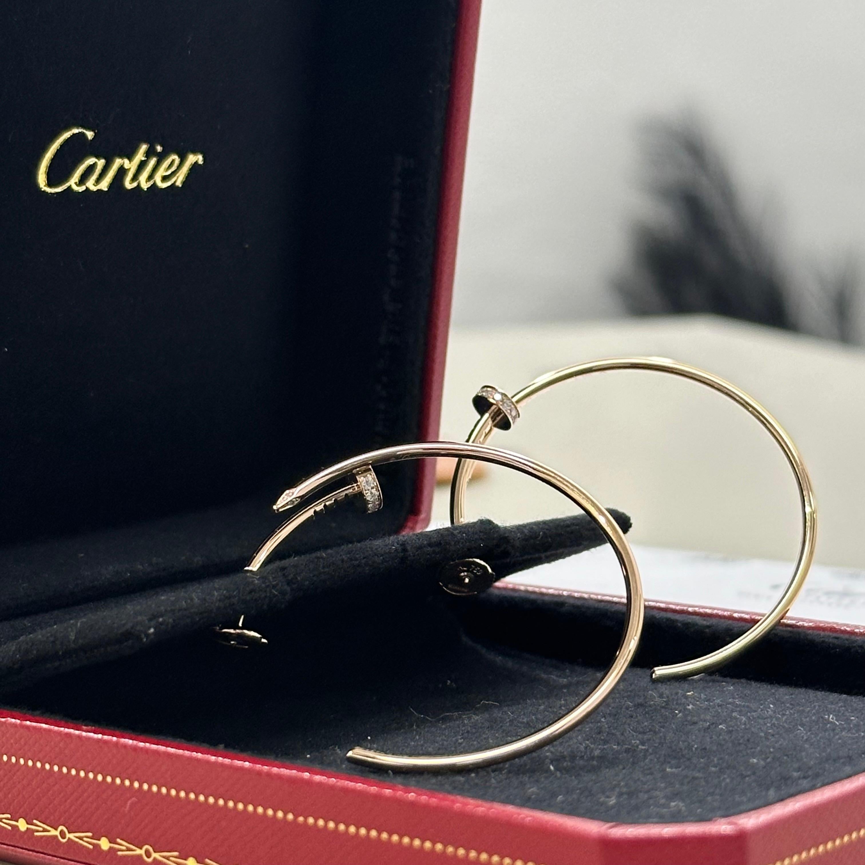 Cartier Juste Un Clou Créoles Or Rose Diamants Boîte et papiers de service en vente 4
