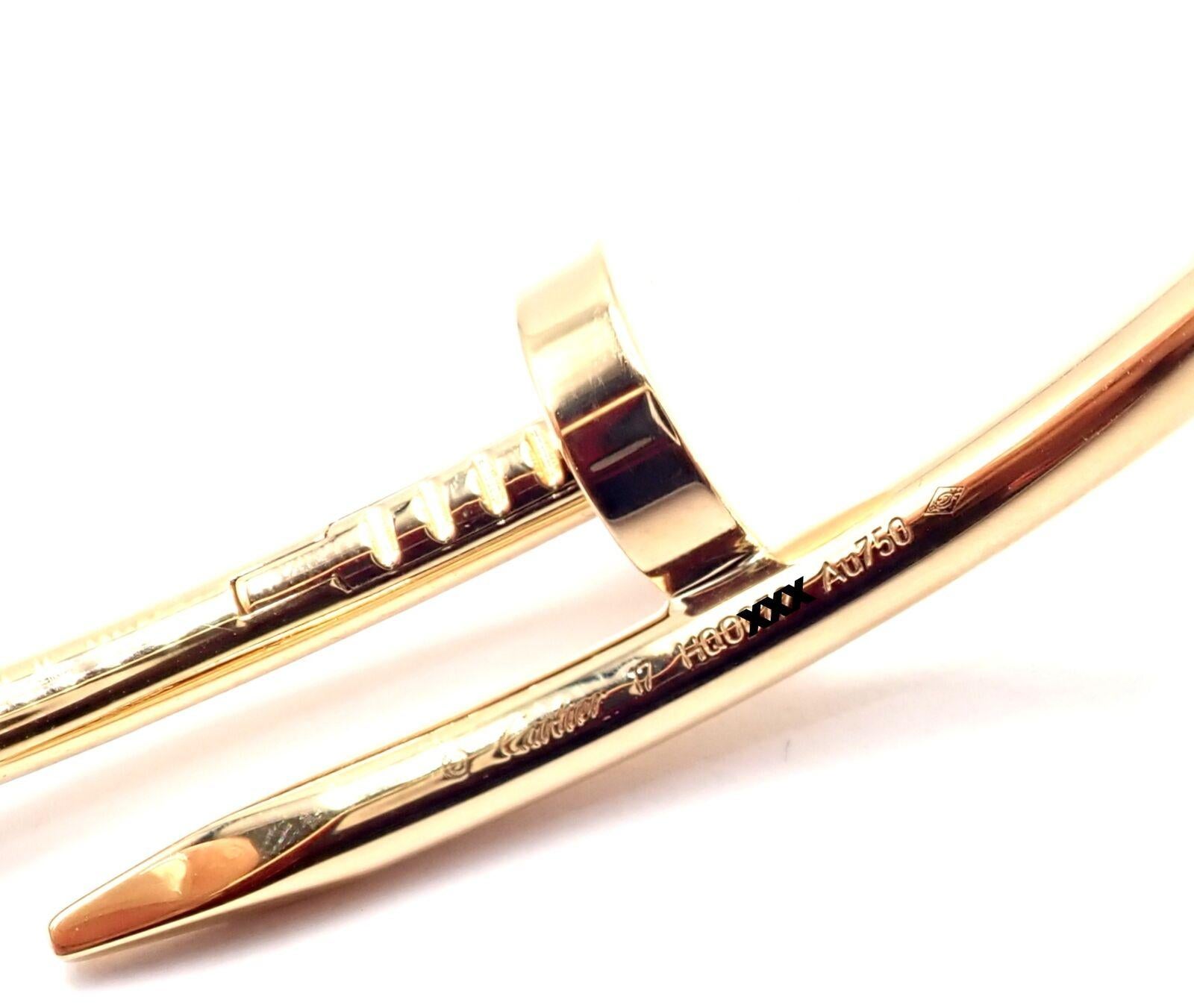 Cartier Juste Un Clou Nail Bracelet jonc en or jaune taille 17 Unisexe en vente