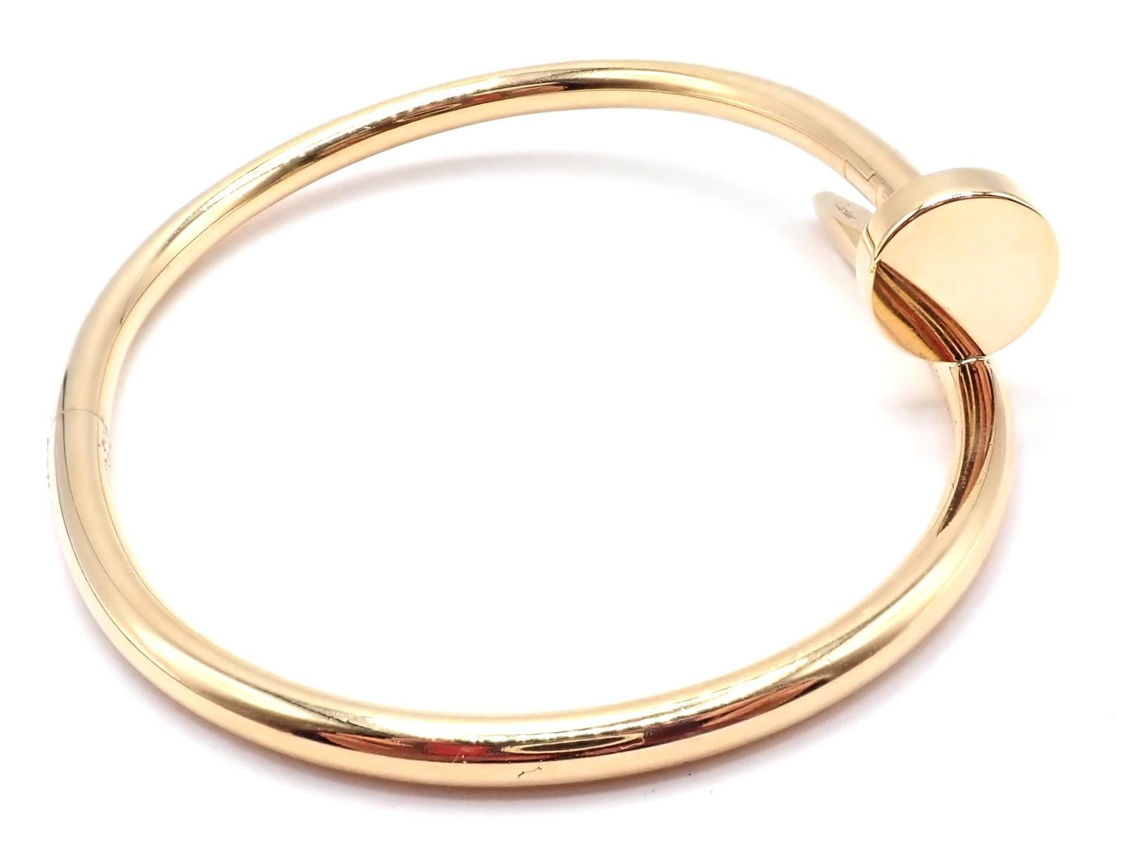 Women's or Men's Cartier Juste Un Clou Nail Yellow Gold Bangle Bracelet Size 17 For Sale
