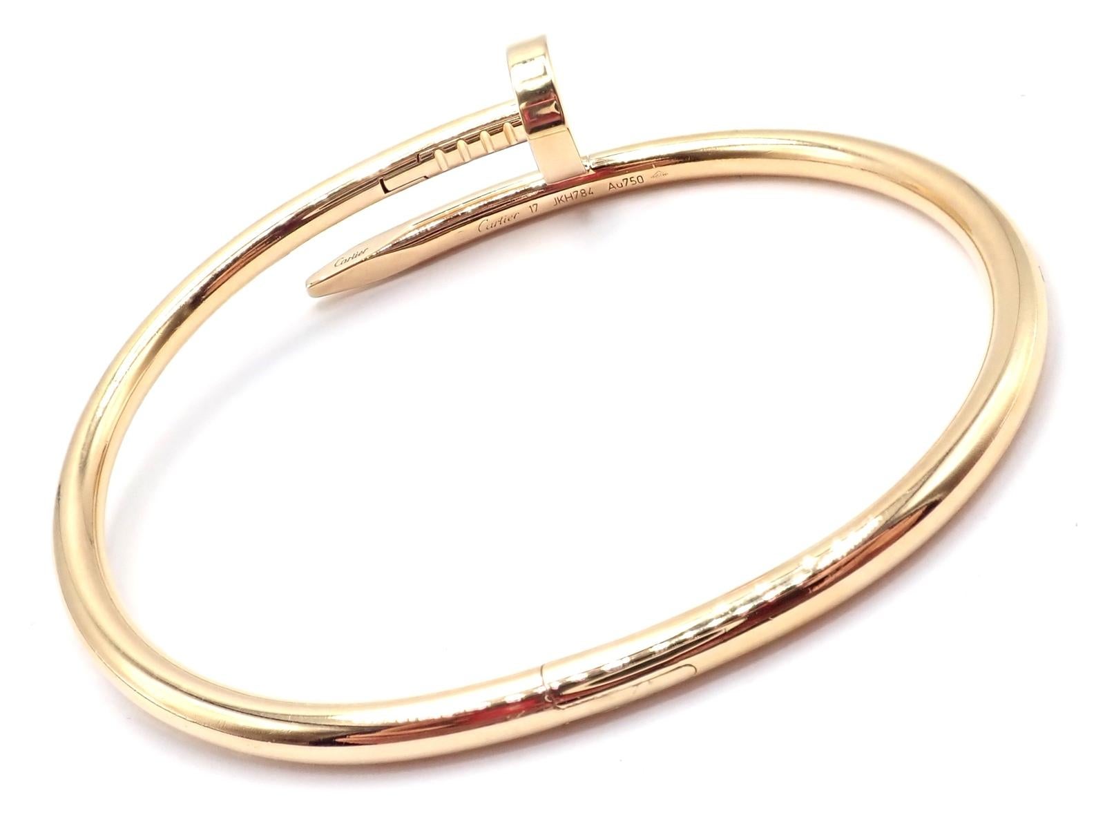 Cartier Juste Un Clou Nail Yellow Gold Bangle Bracelet Size 17 For Sale 1
