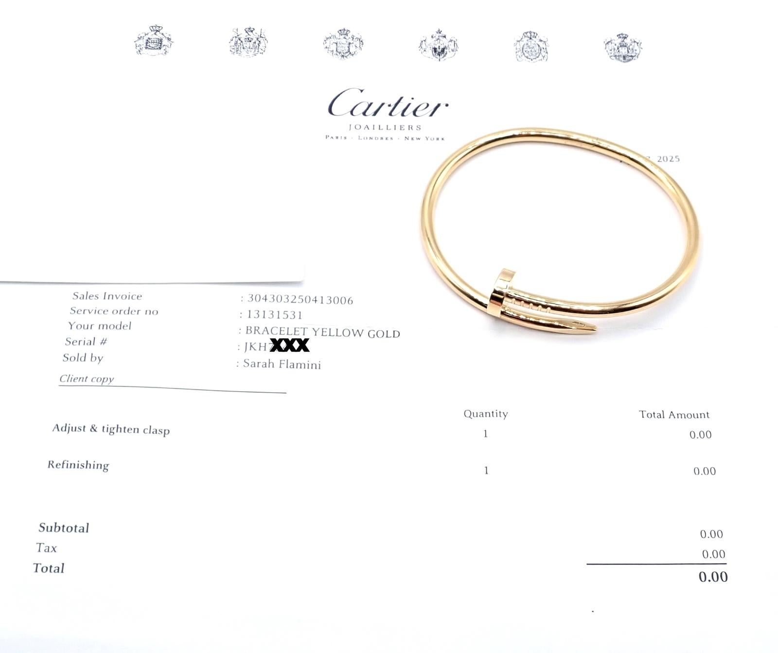 Cartier Juste Un Clou Nail Yellow Gold Bangle Bracelet Size 17 For Sale 3