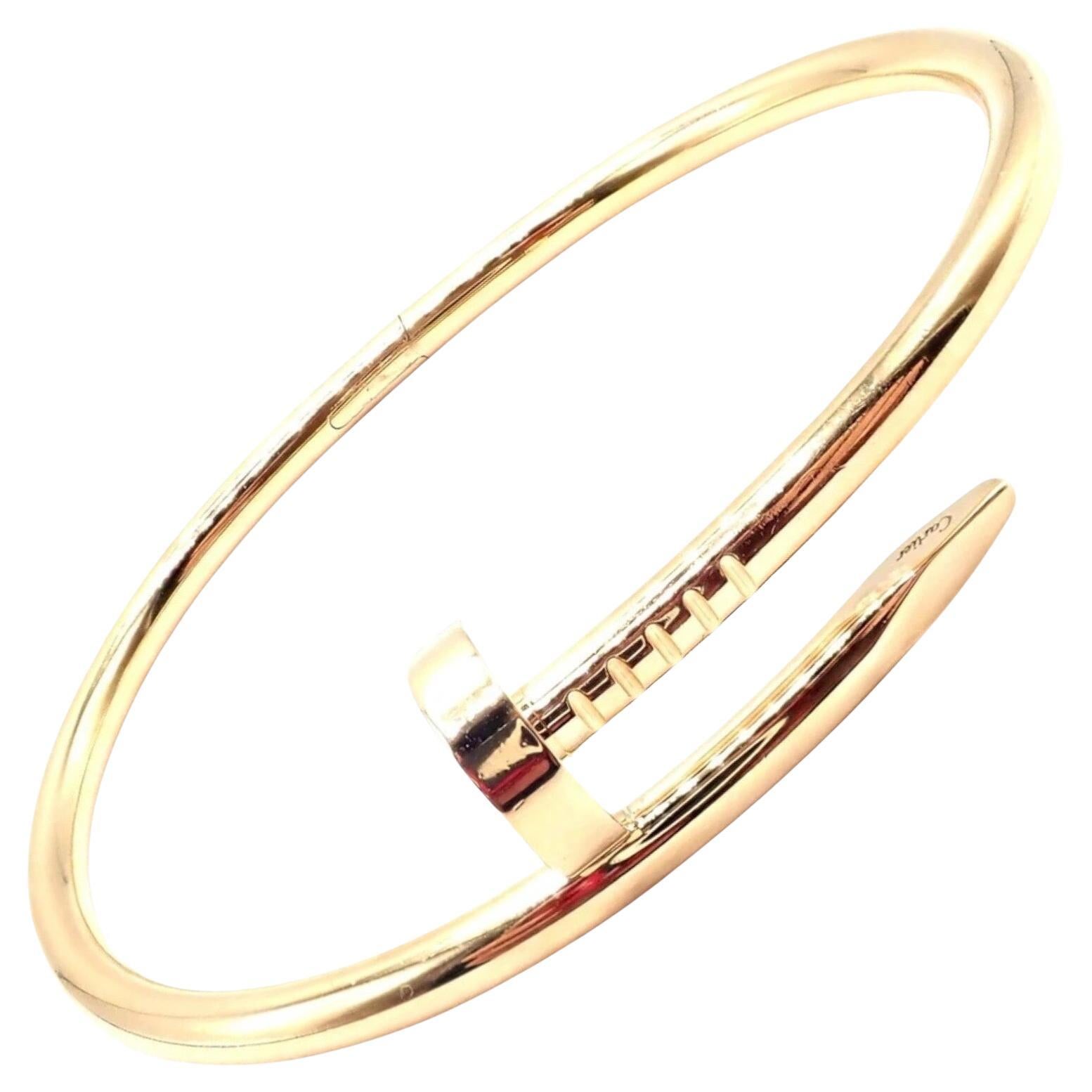 Cartier Juste Un Clou Nail Yellow Gold Bangle Bracelet Size 17 For Sale