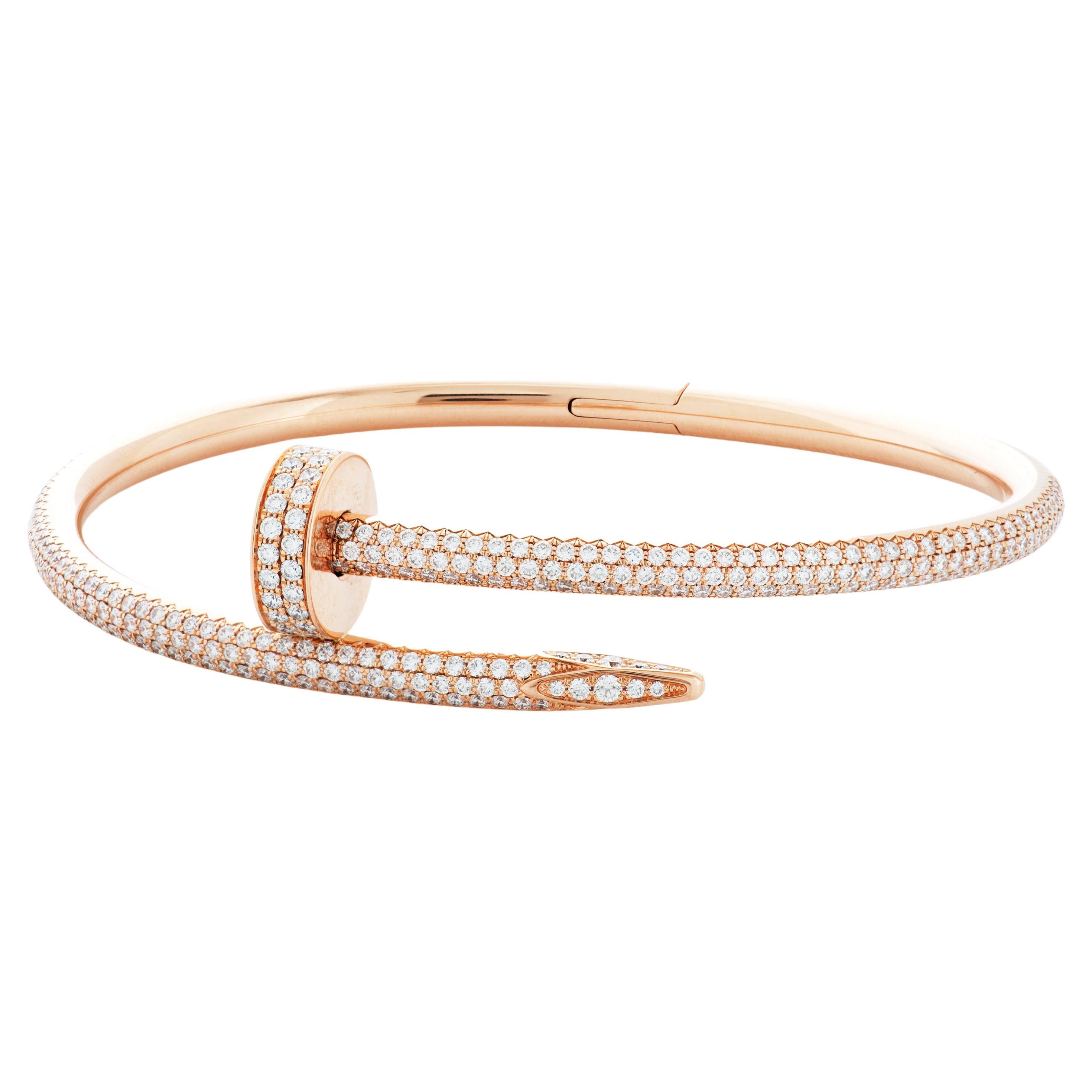 spellen landheer In detail Cartier Juste Un Clou Pave Diamond Nail Bangle Bracelet in 18k Rose Gold w/  Box For Sale at 1stDibs | cartier nail bracelet, cartier nail bangle,  cartier bracelet nail