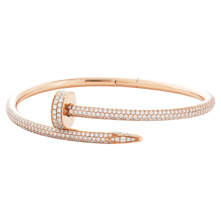Cartier Juste Un Clou Pave Diamond Nail Bangle Bracelet in 18k Rose Gold w/  Box For Sale at 1stDibs