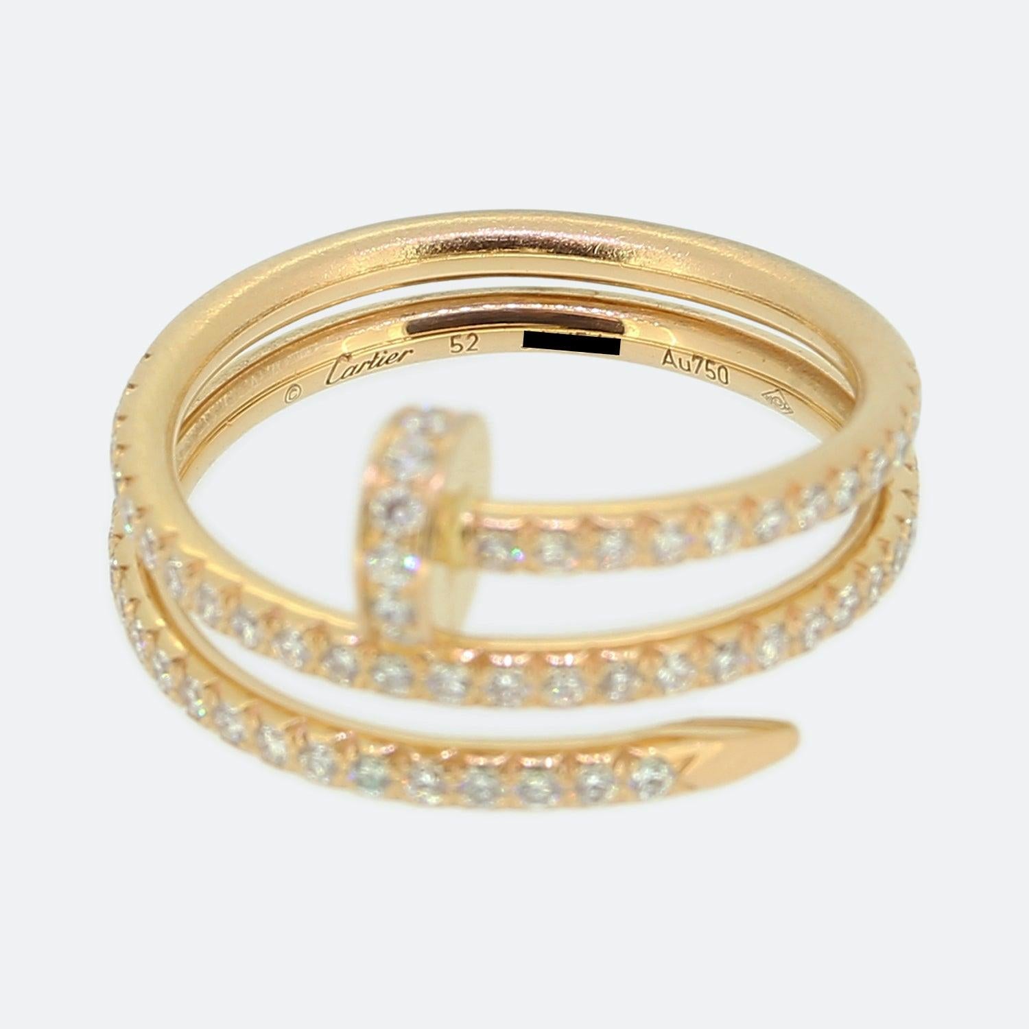 Women's Cartier Juste un Clou Pavé Diamond Ring Size M (52) For Sale
