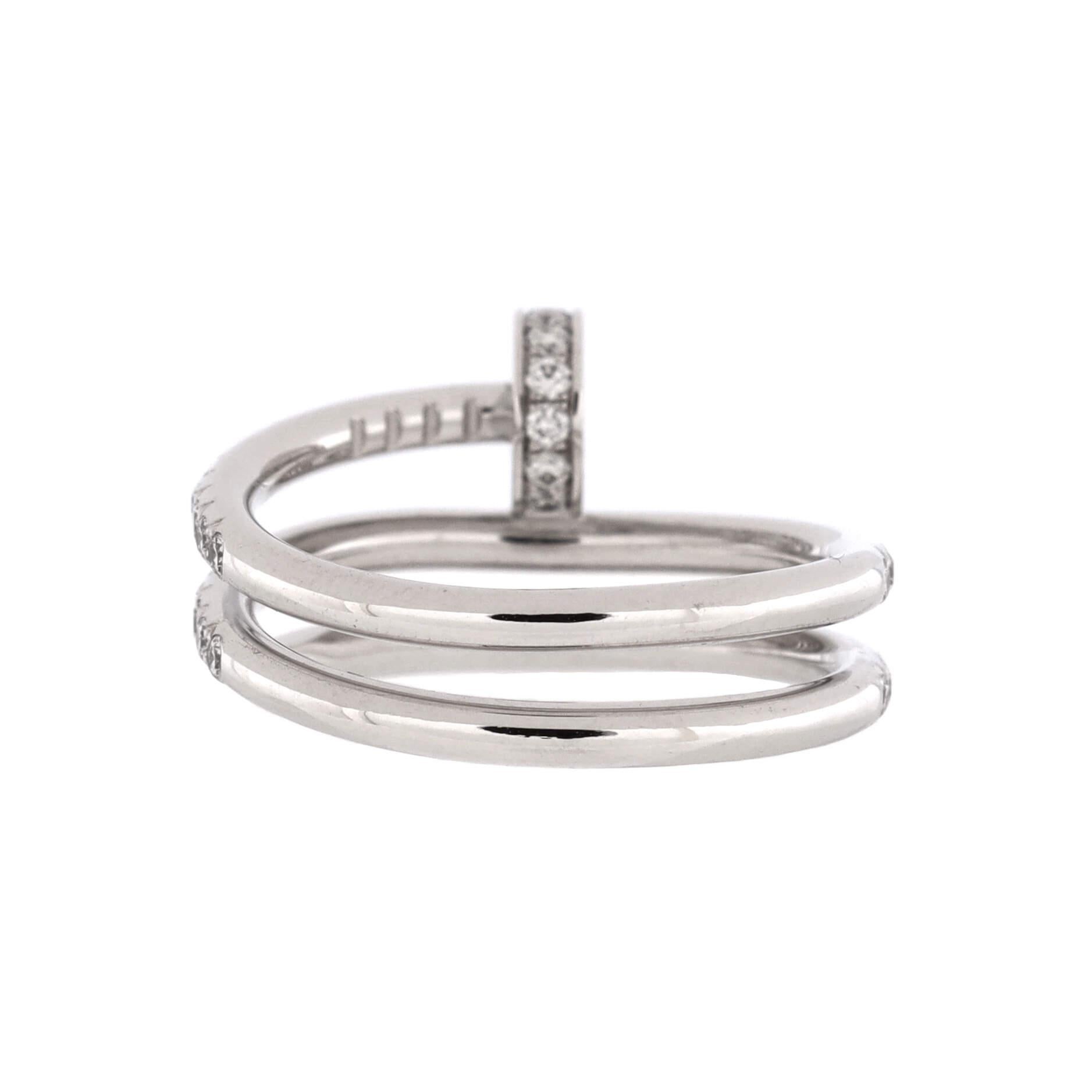 Cartier Juste Un Clou Paved Double Ring 18k White Gold with Diamonds Small In Good Condition In New York, NY