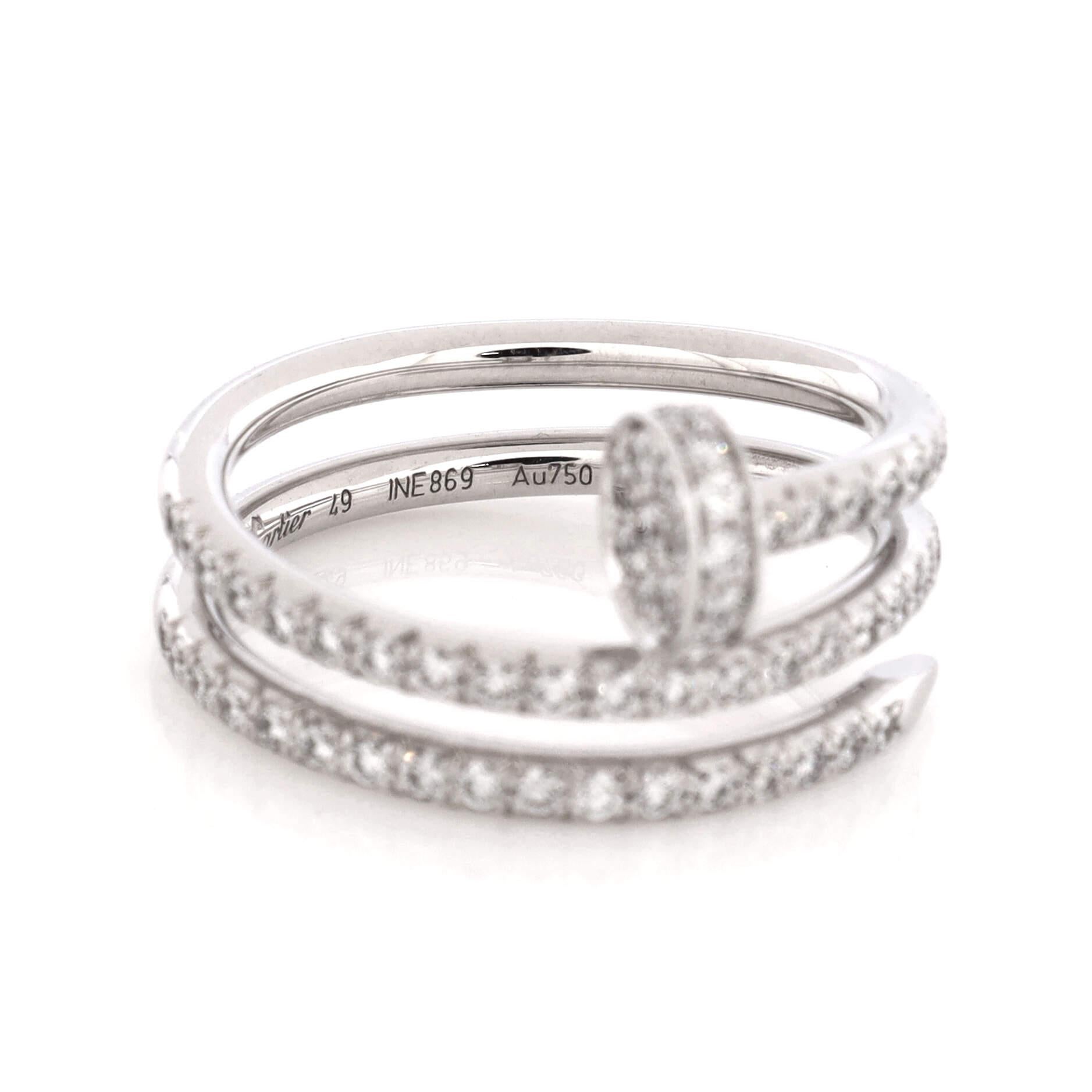 Women's or Men's Cartier Juste Un Clou Paved Double Ring 18k White Gold with Diamonds Small