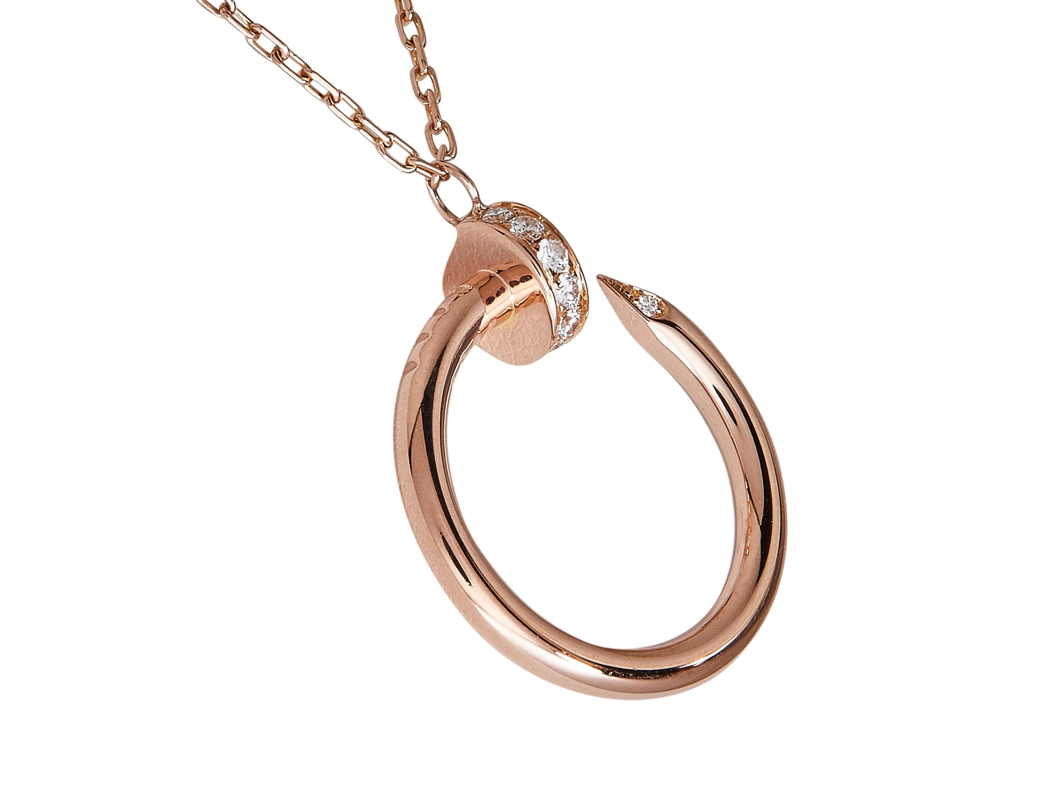 Round Cut Cartier Juste un Clou Pendant Necklace 18K Rose Gold Diamond For Sale