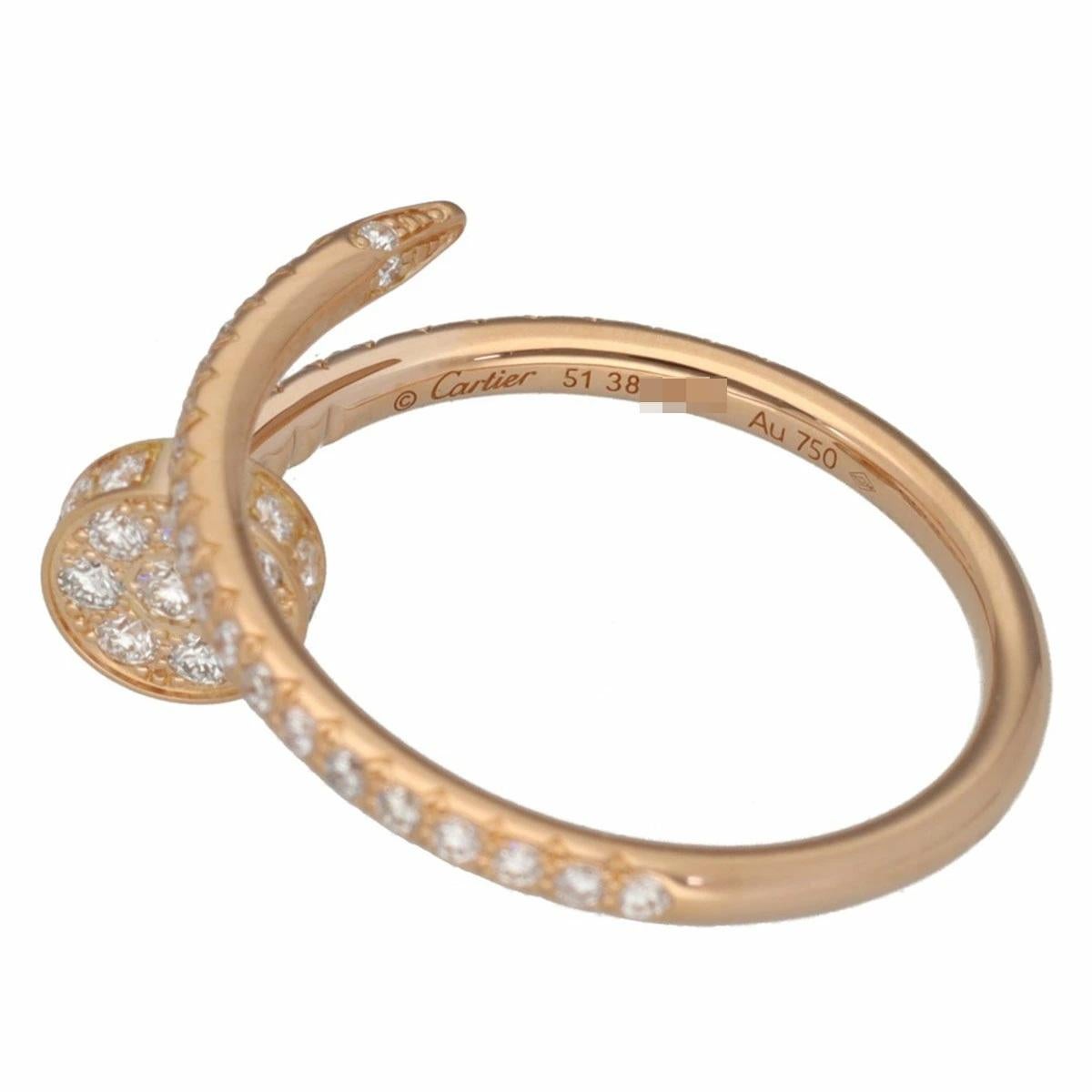 Cartier Juste un Clou Ring SM Diamonds 0.40ct 18K Pink Gold US 5 1/2 In condizioni buone in vendita a Tokyo, JP