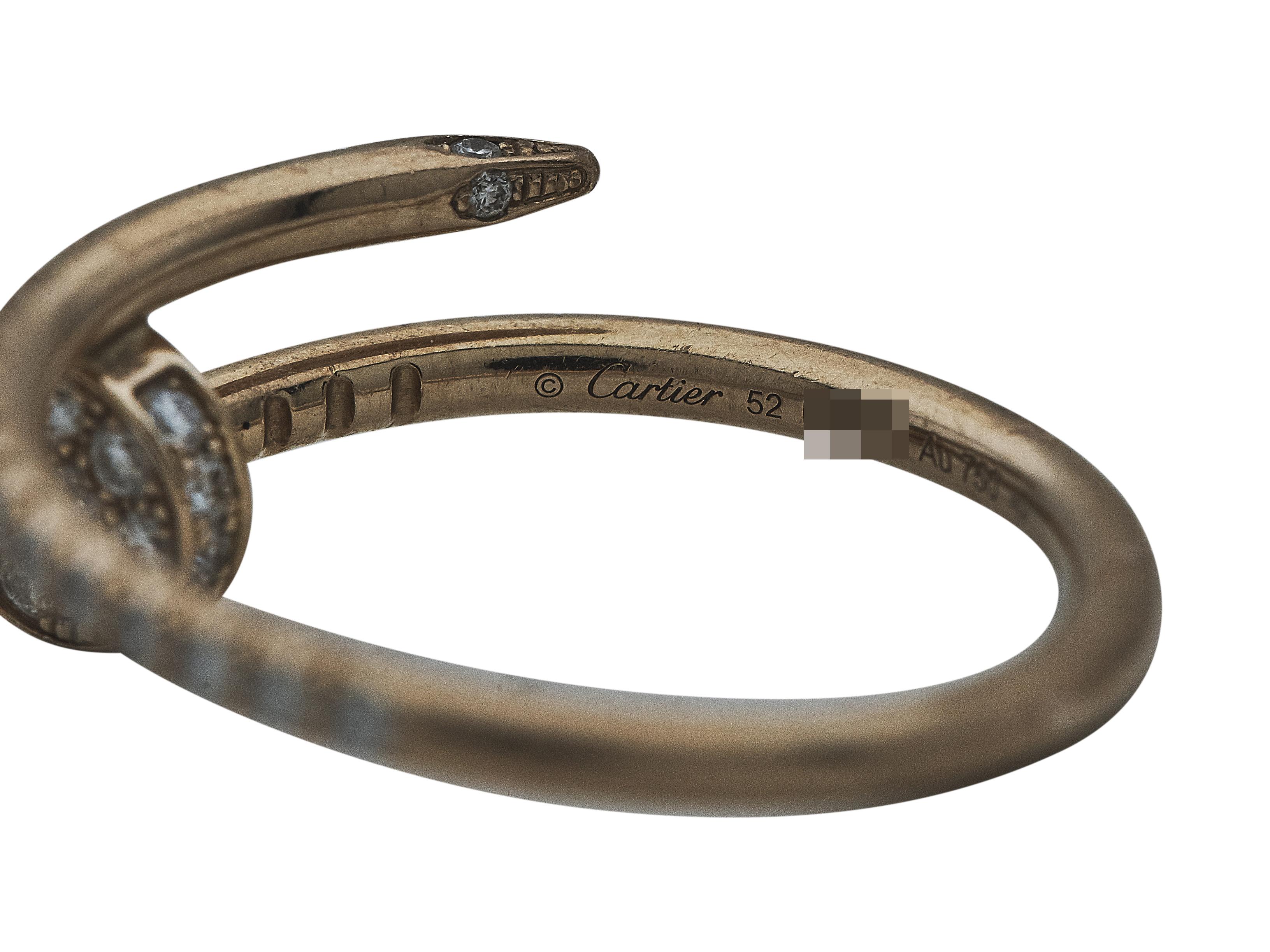 Cartier Juste un Clou Ring kleines Modell 18K Rose Gold halb gepflastert Größe 52 (Rundschliff) im Angebot