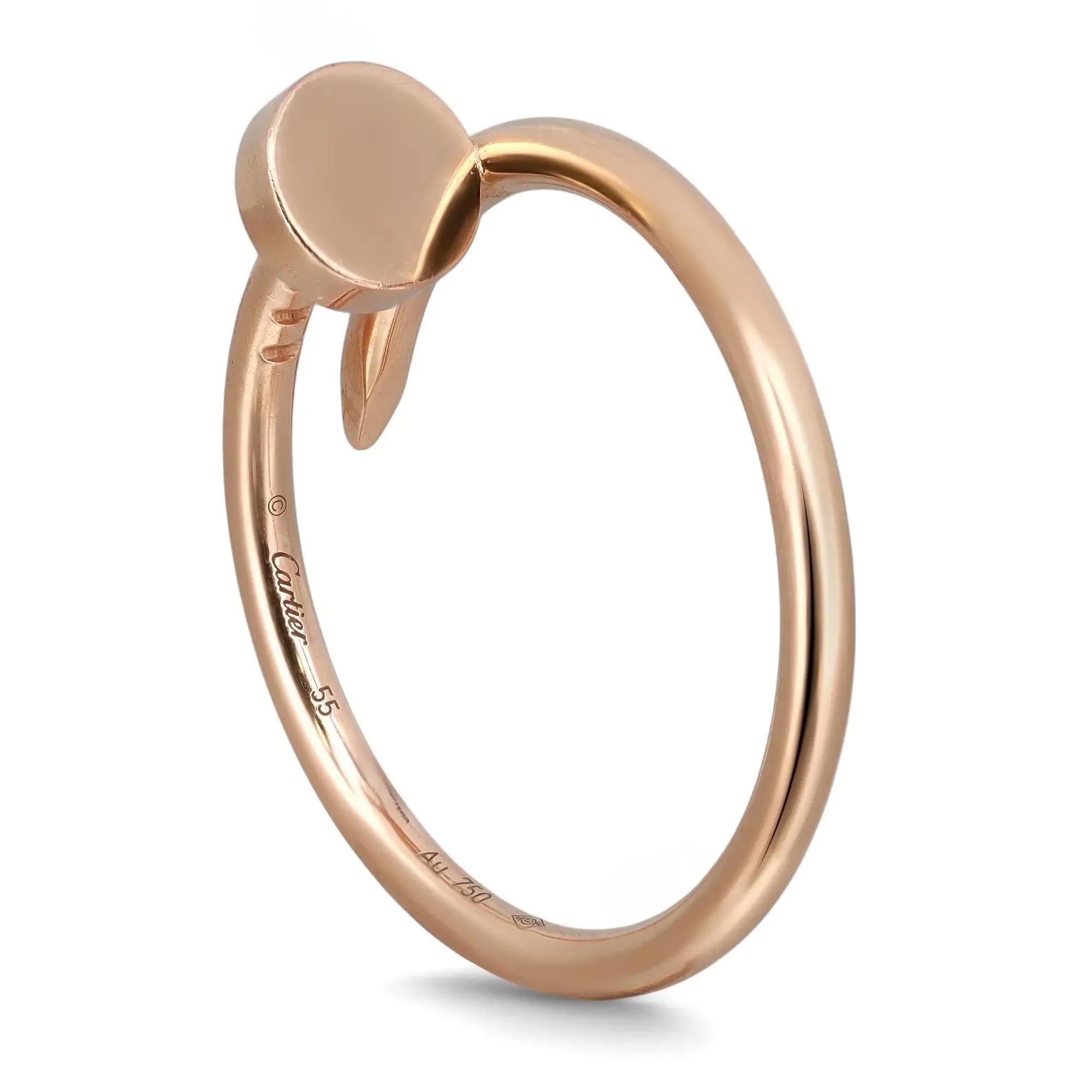 Cartier Juste un Clou ring, small model. Crafted in 18K rose gold. Width: 1.8mm. Ring size 55. Total weight: 3.55 grams. Excellent pre-owned condition. Comes with a Cartier pouch.