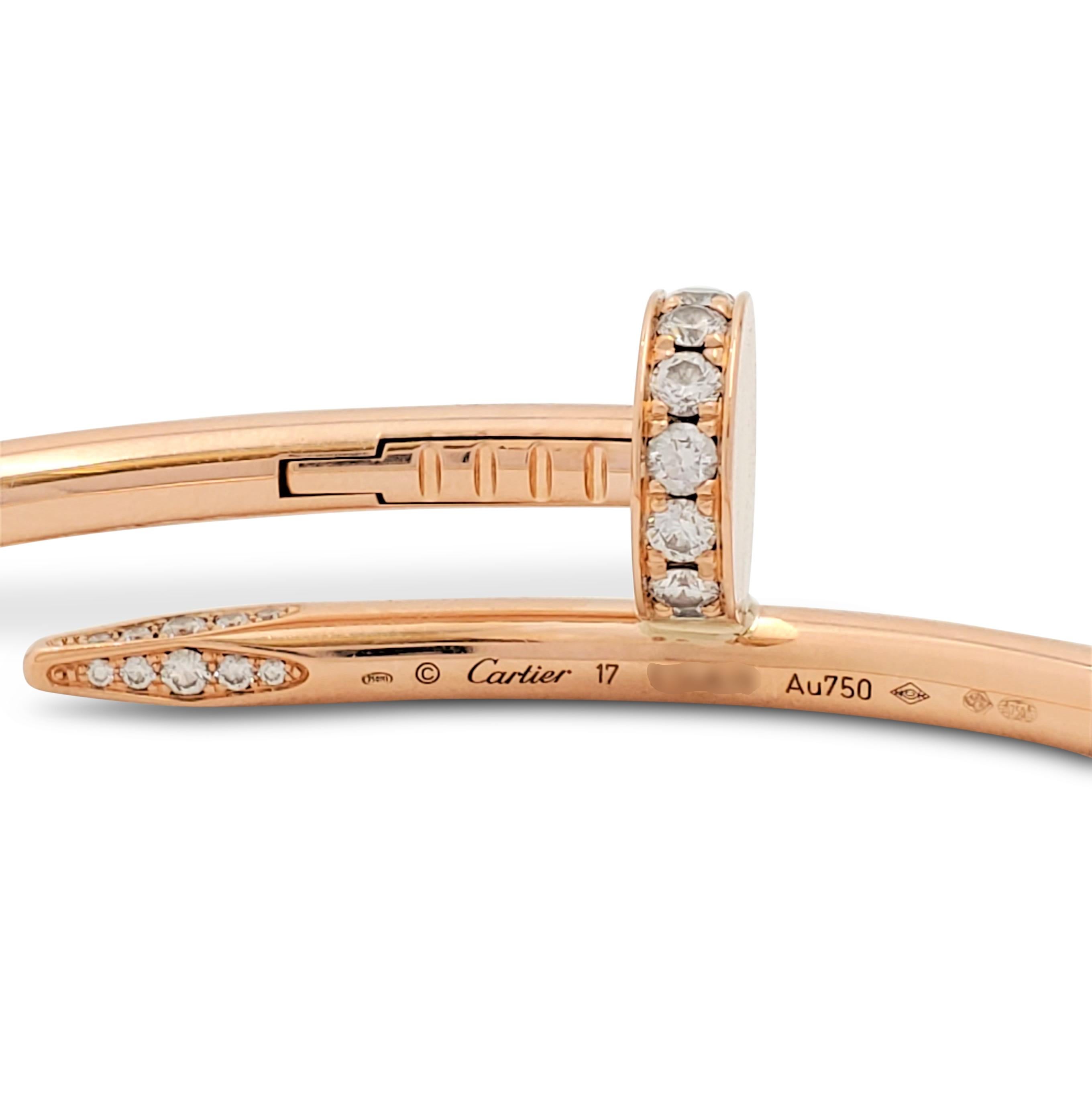 Round Cut Cartier 'Juste un Clou' Rose Gold and Diamond Bracelet