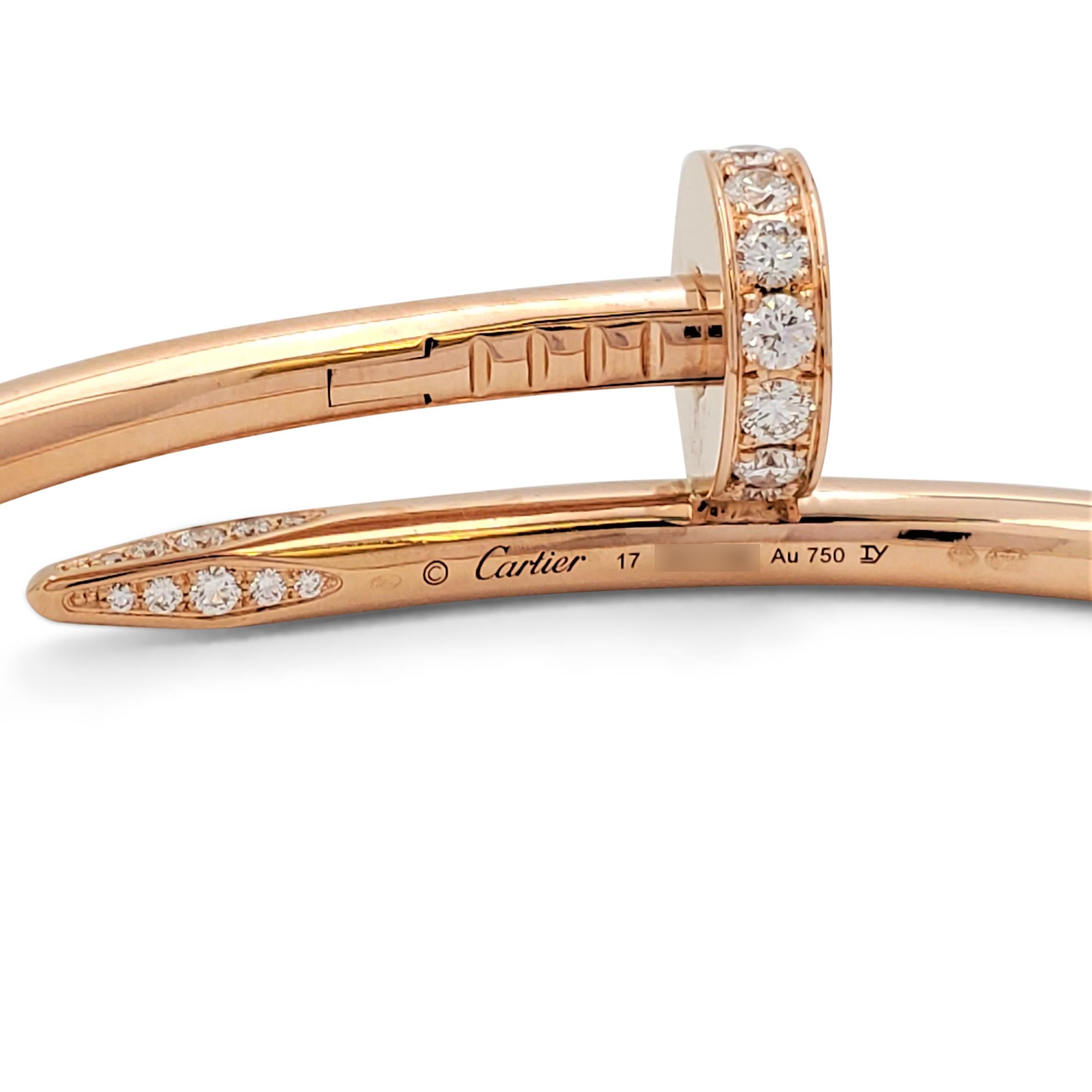 Round Cut Cartier 'Juste un Clou' Rose Gold and Diamond Bracelet