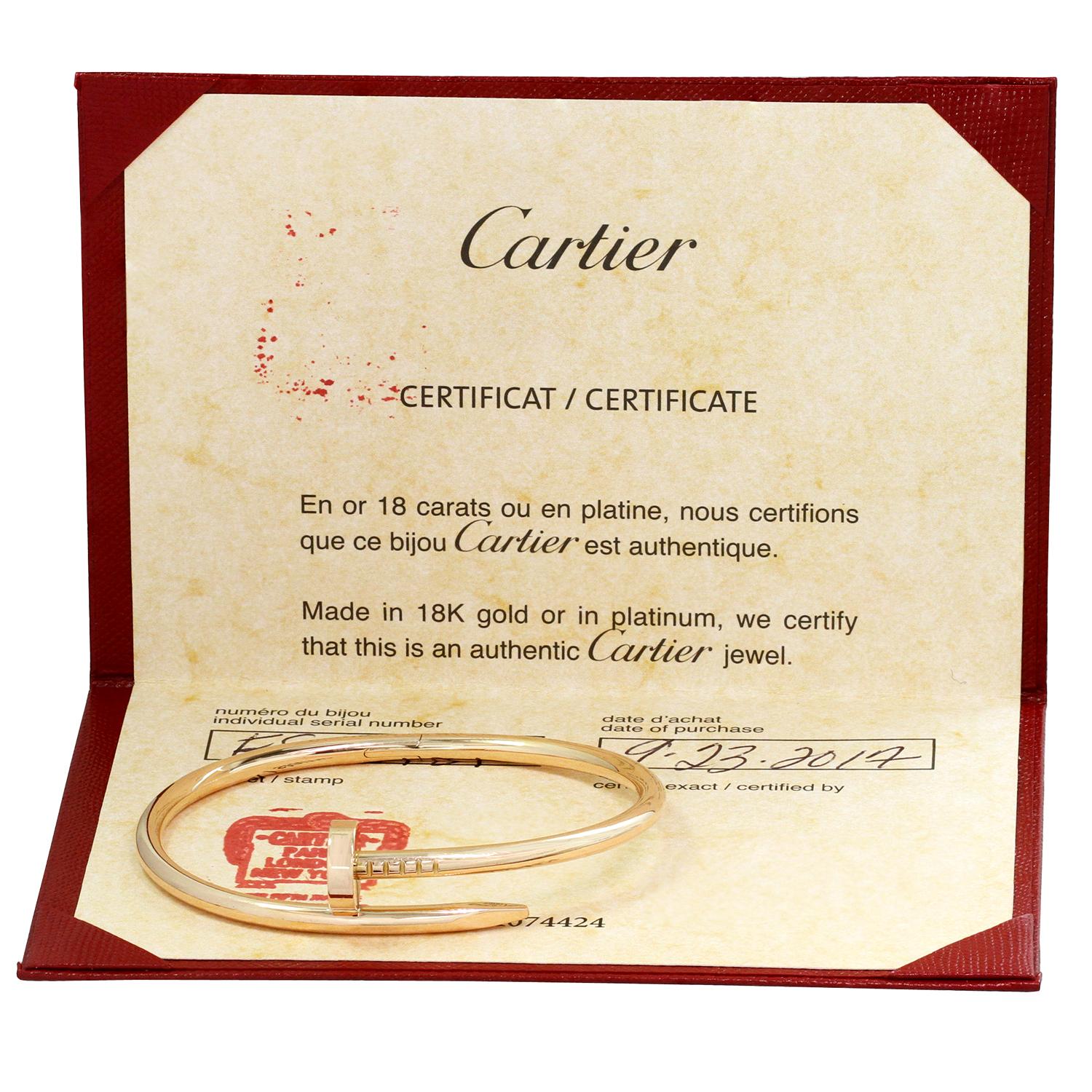 Cartier Juste Un Clou Rose Gold Bangle Bracelet Pouch Papers In Excellent Condition In New York, NY