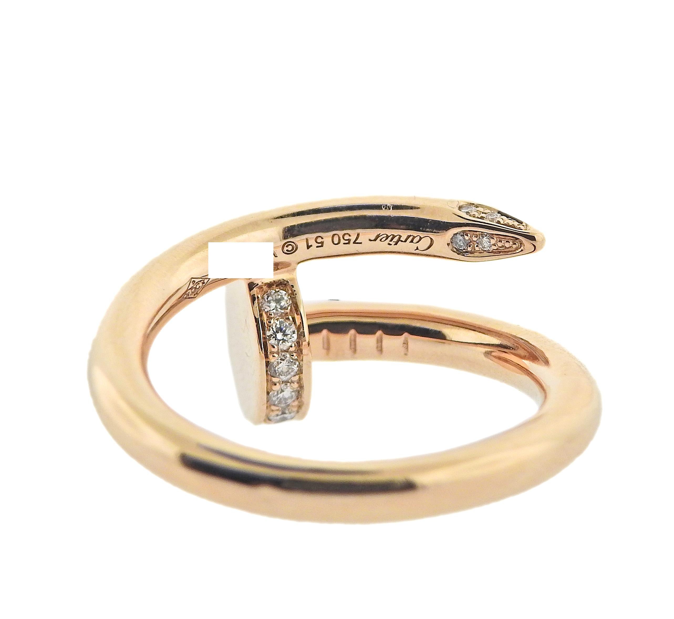 Round Cut Cartier Juste Un Clou Rose Gold Diamond Nail Ring